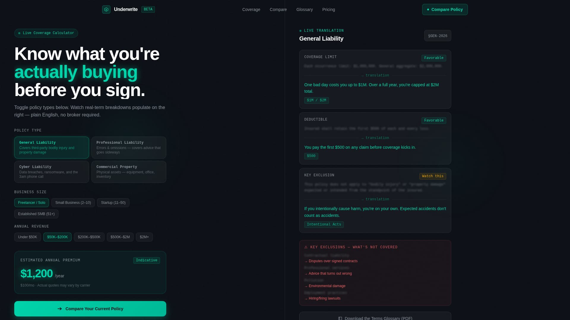 Underwrite - Transparent Insurance Landing Page Template