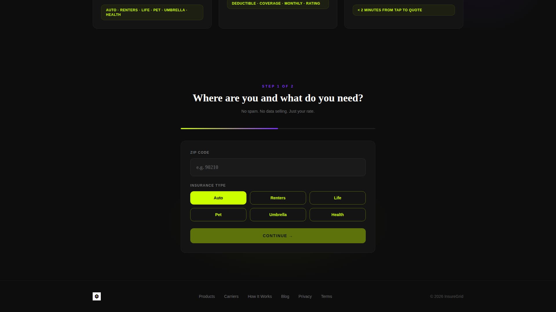 Insuregrid - Instant Insurance Landing Page Template
