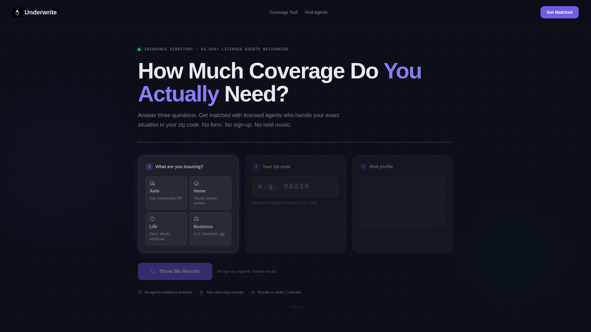 Underwrite - Glassmorphic Insurance Landing Page Template