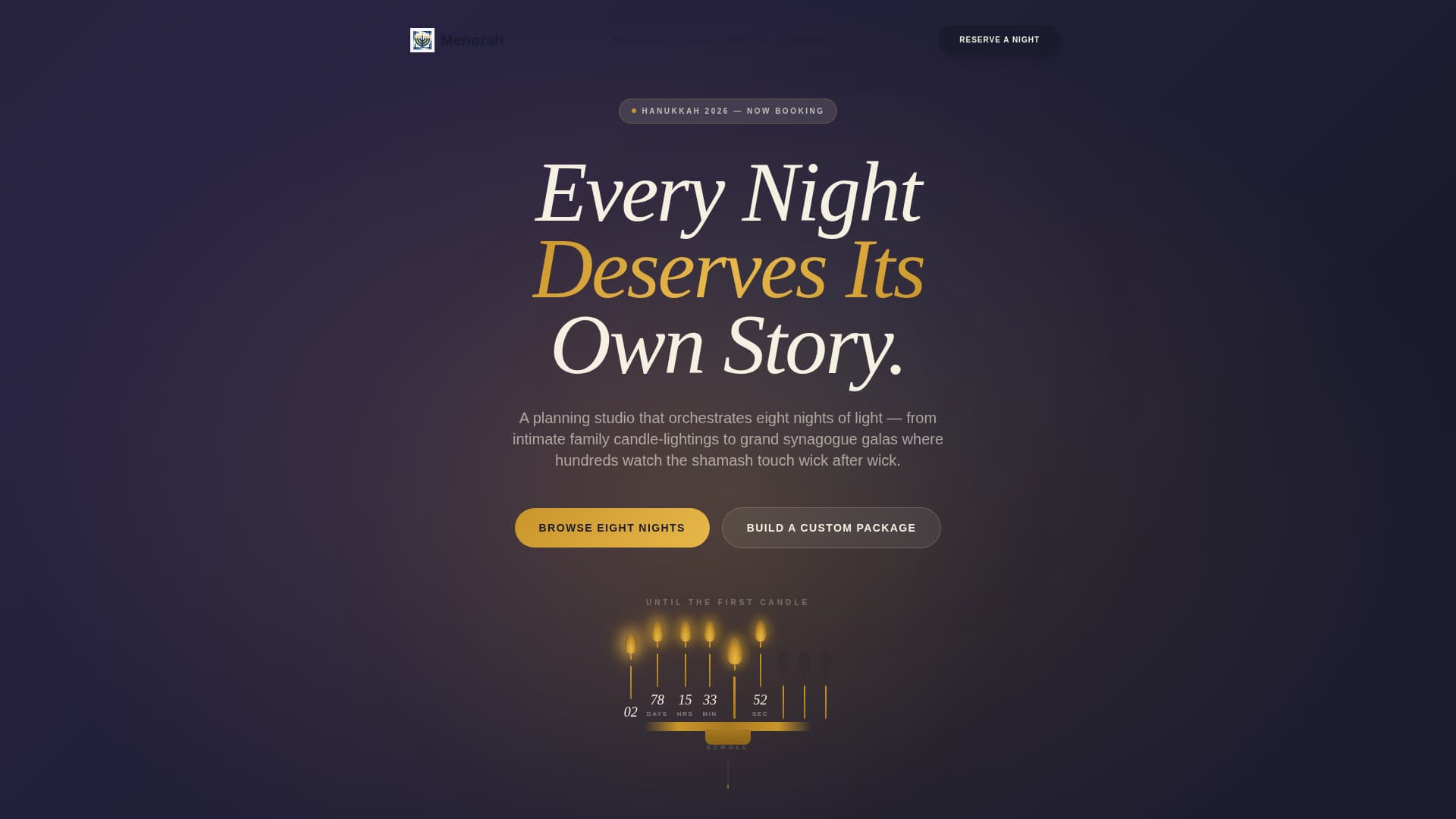 Menorah - Luminous Hanukkah Landing Page Template
