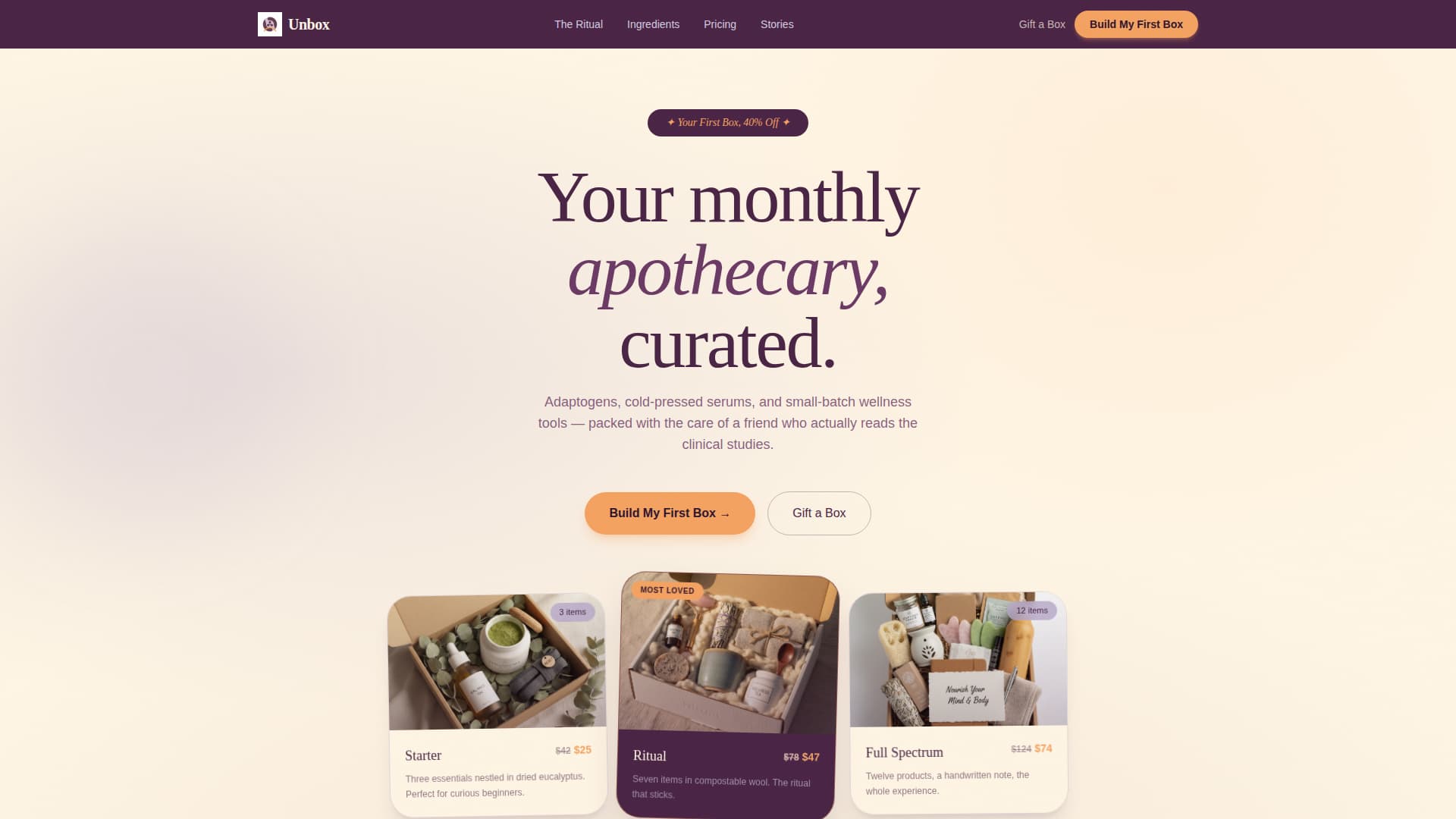 Unbox - Curated Wellness Landing Page Template