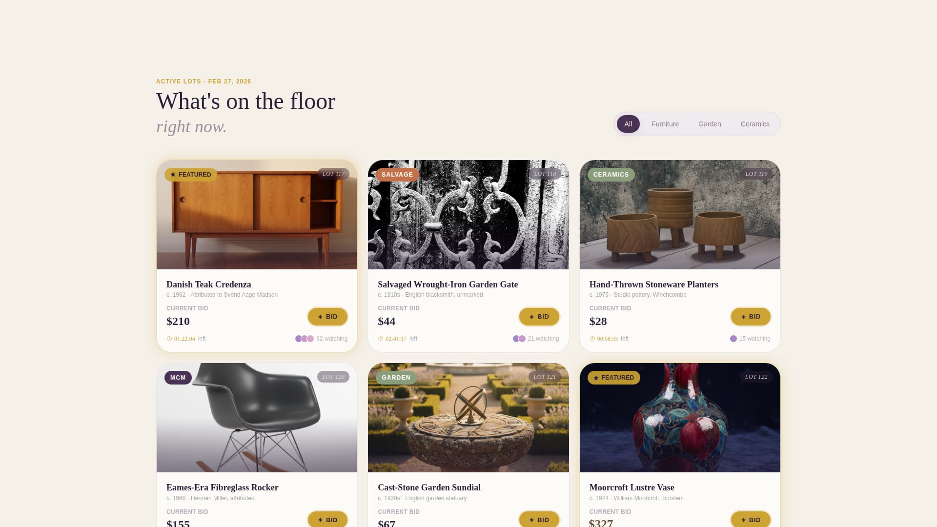 Gavel — Curated Estate Auction Landing Page Template