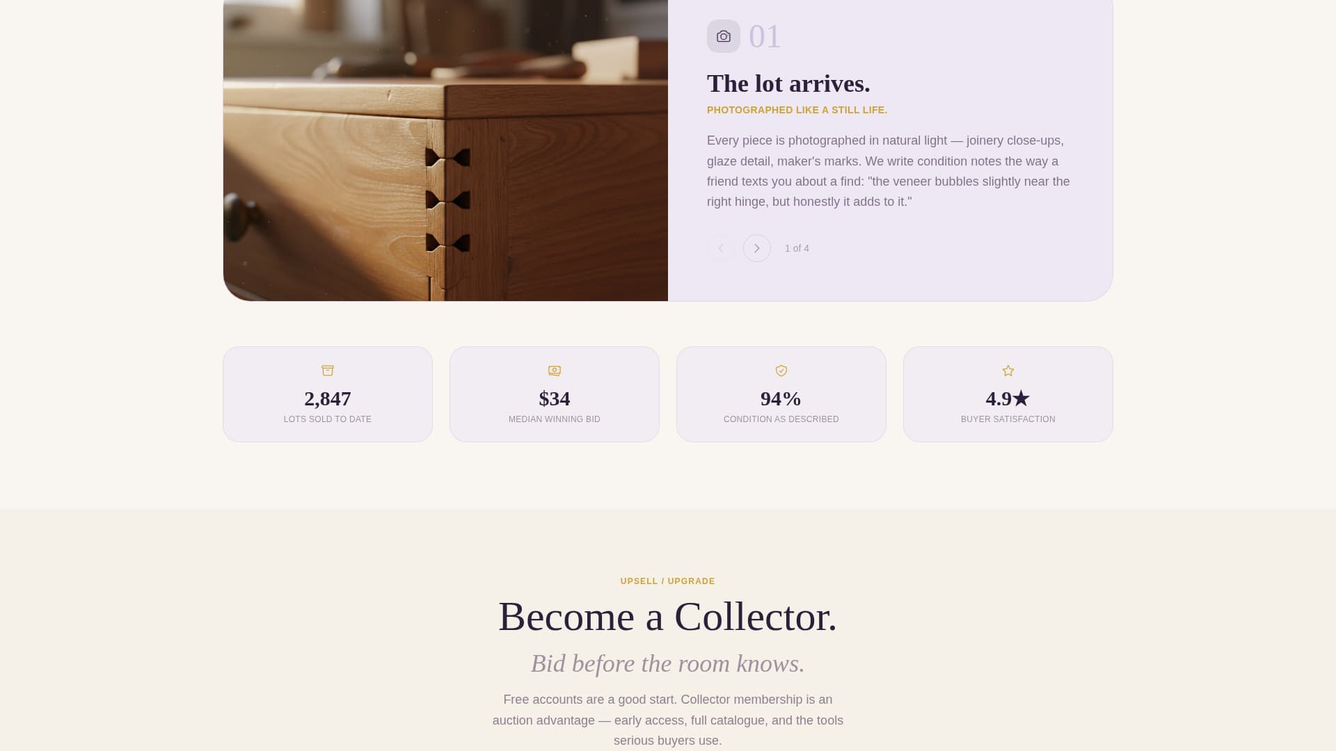 Gavel — Curated Estate Auction Landing Page Template