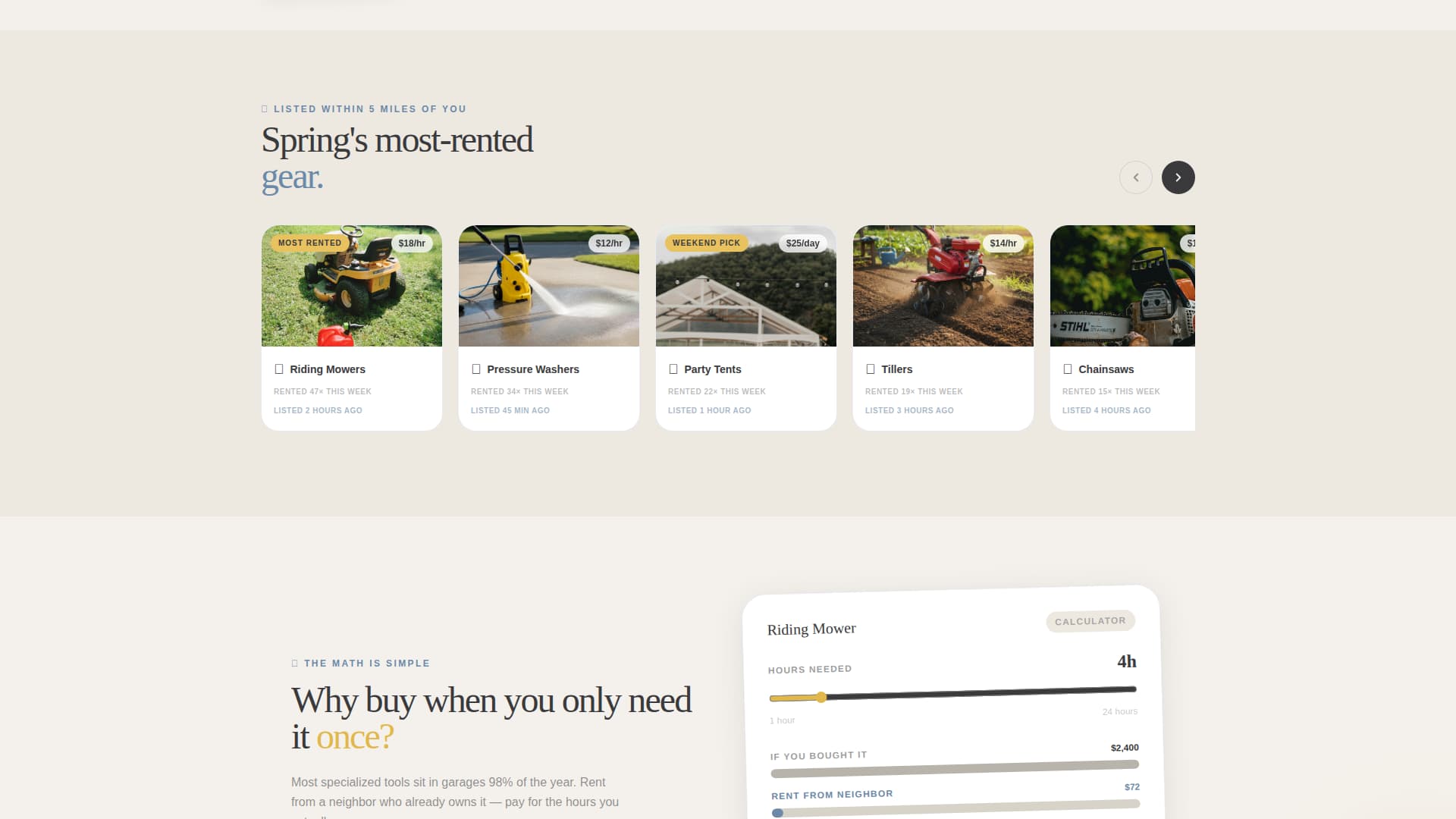 Gearshare - Neighborly Equipment Landing Page Template