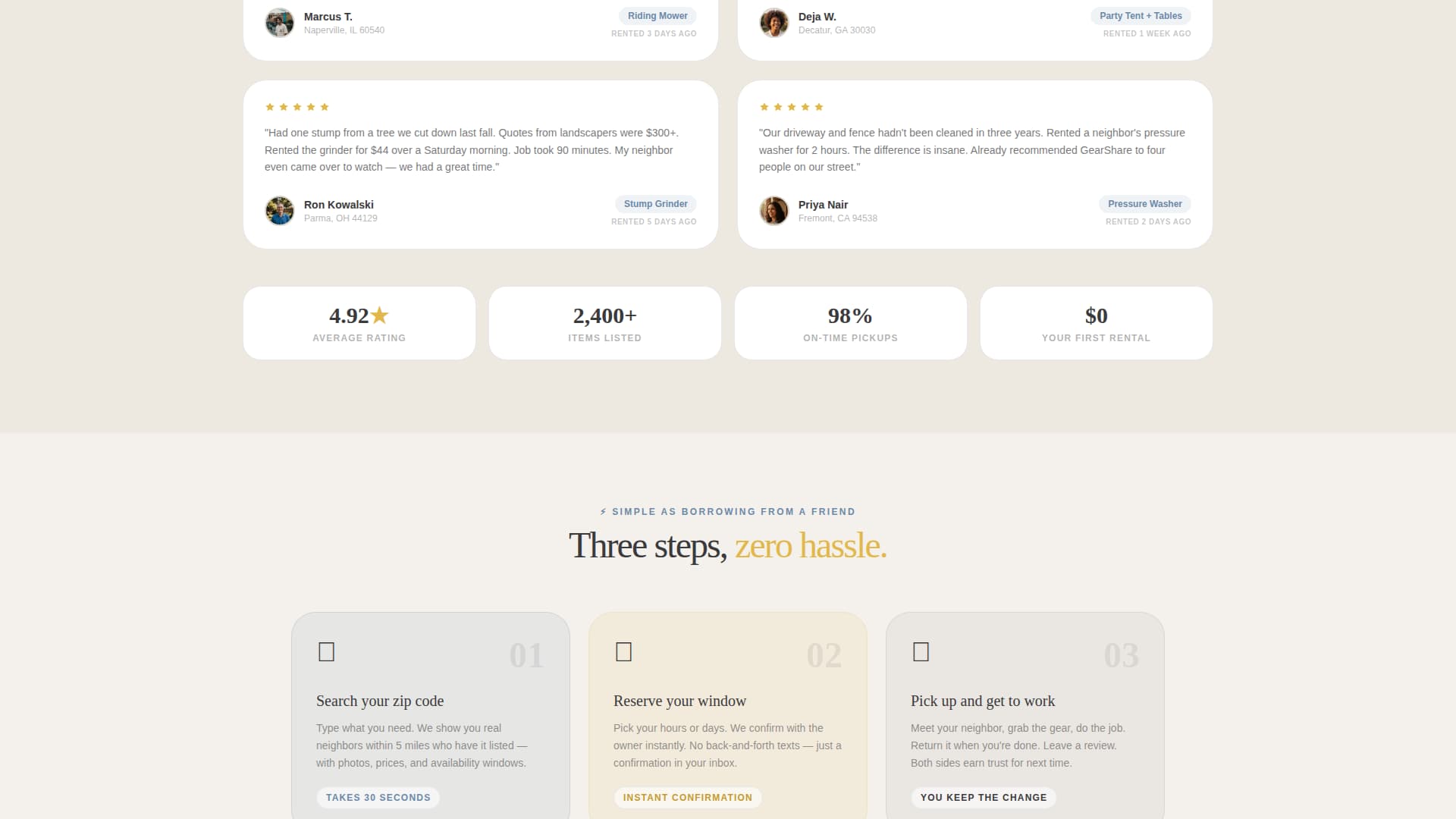 Gearshare - Neighborly Equipment Landing Page Template