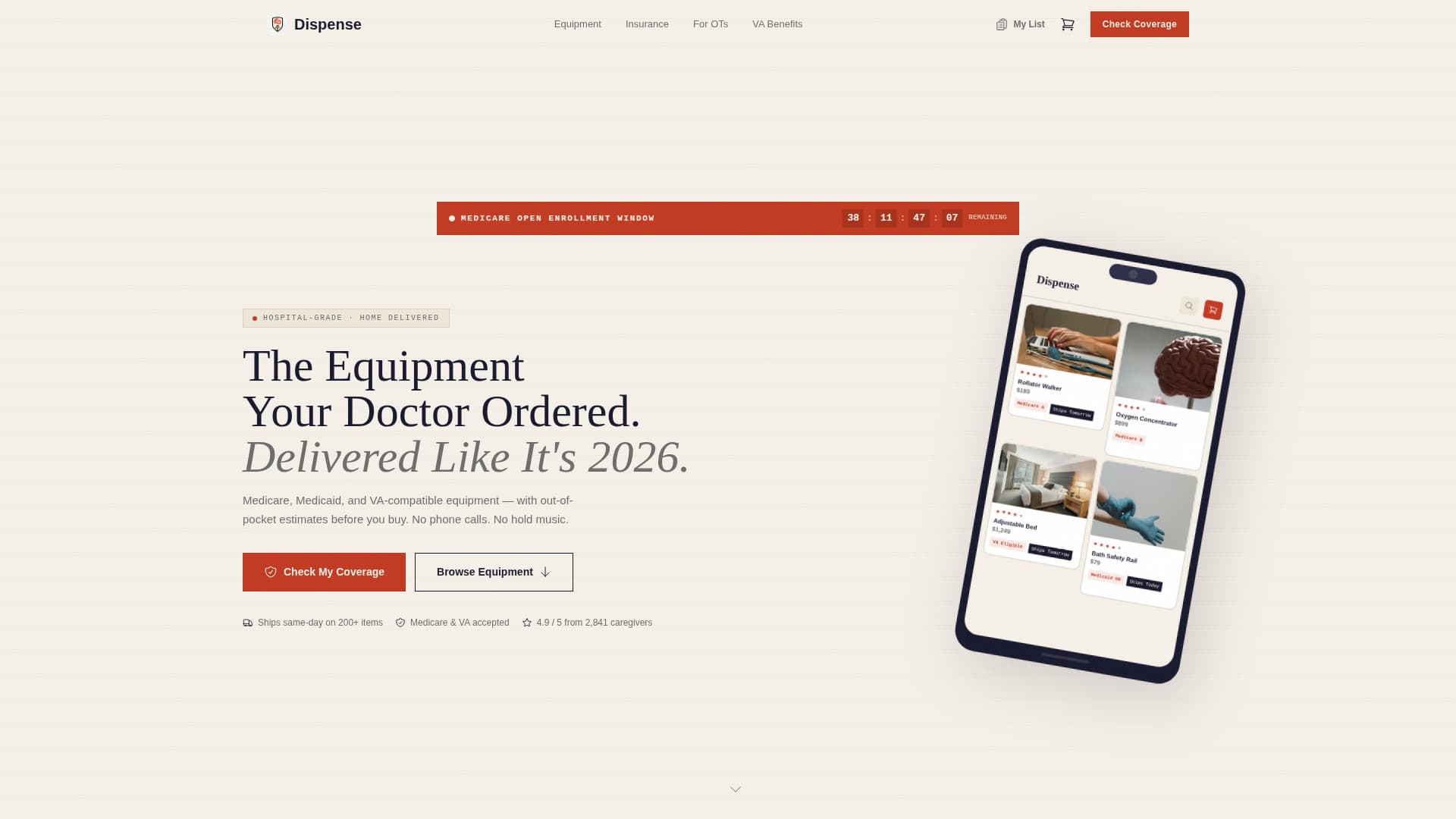 Dispense - Trusted Medical Equipment Landing Page Template