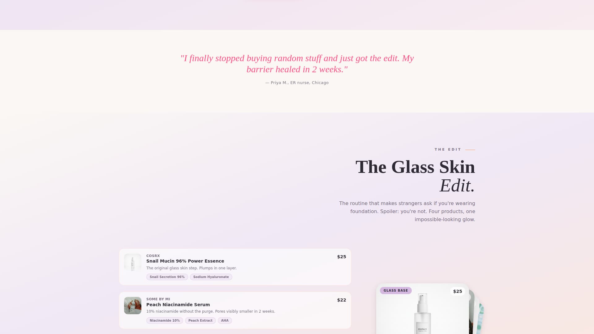 Glow - Curated Skincare Landing Page Template