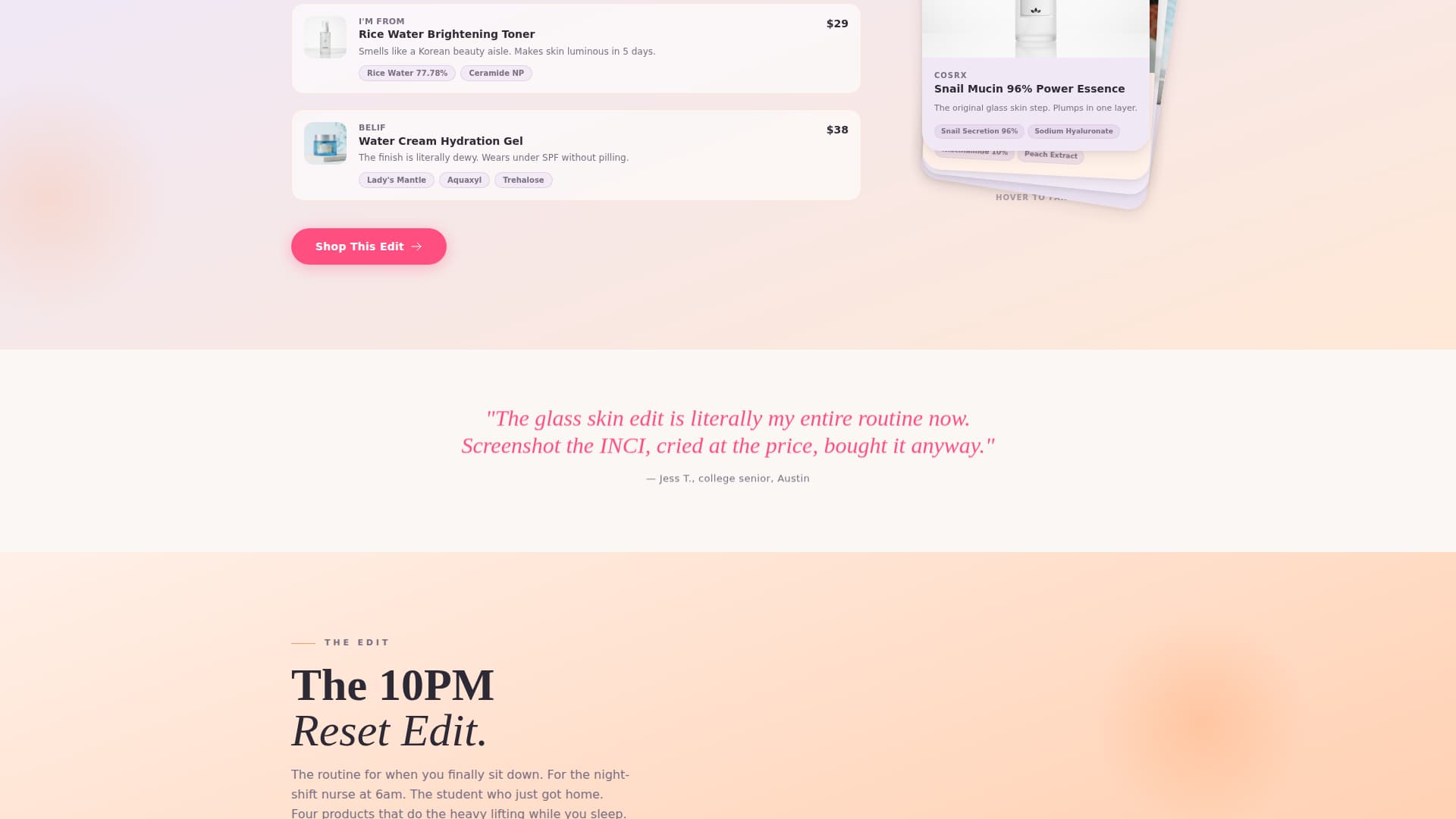 Glow - Curated Skincare Landing Page Template