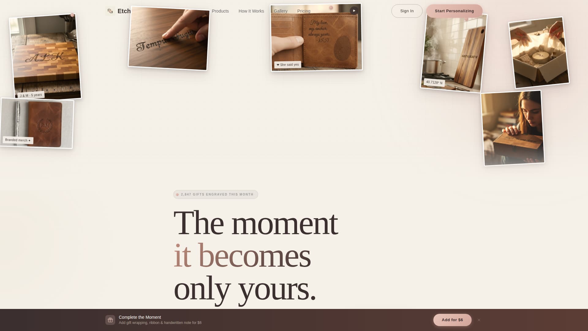 Etch - Heartfelt Engraving Landing Page Template