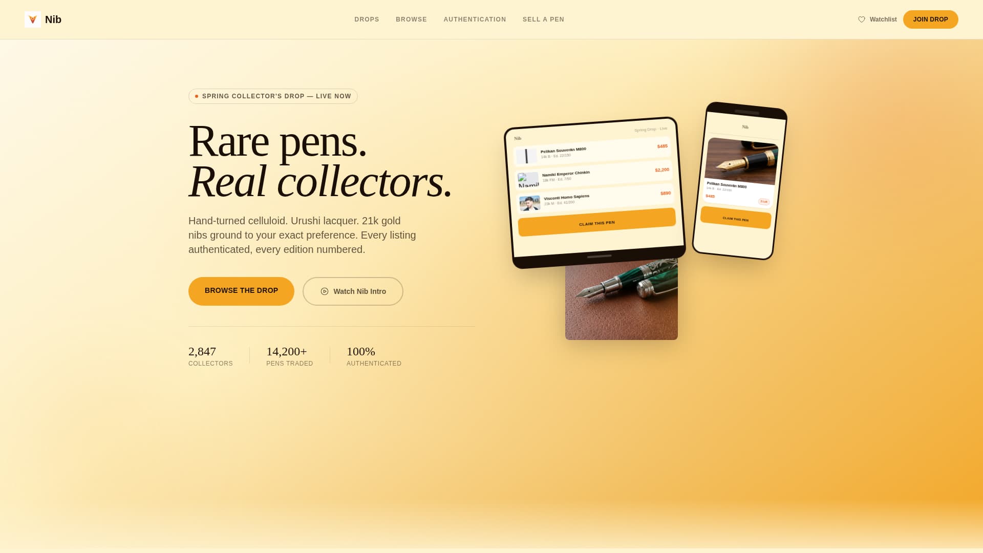 Nib - Exclusive Collector Landing Page Template