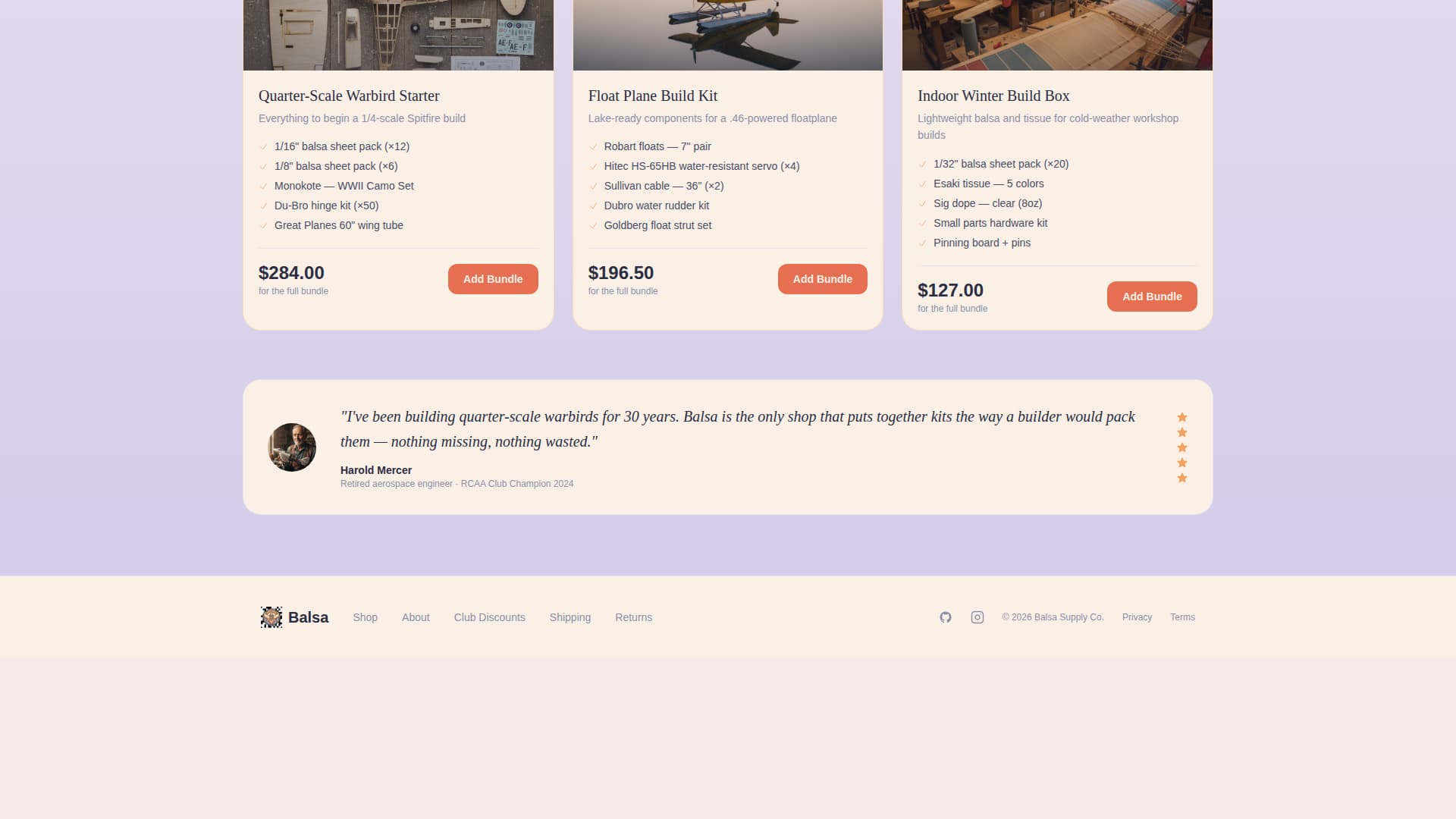 Balsa - Curated Hobby Landing Page Template