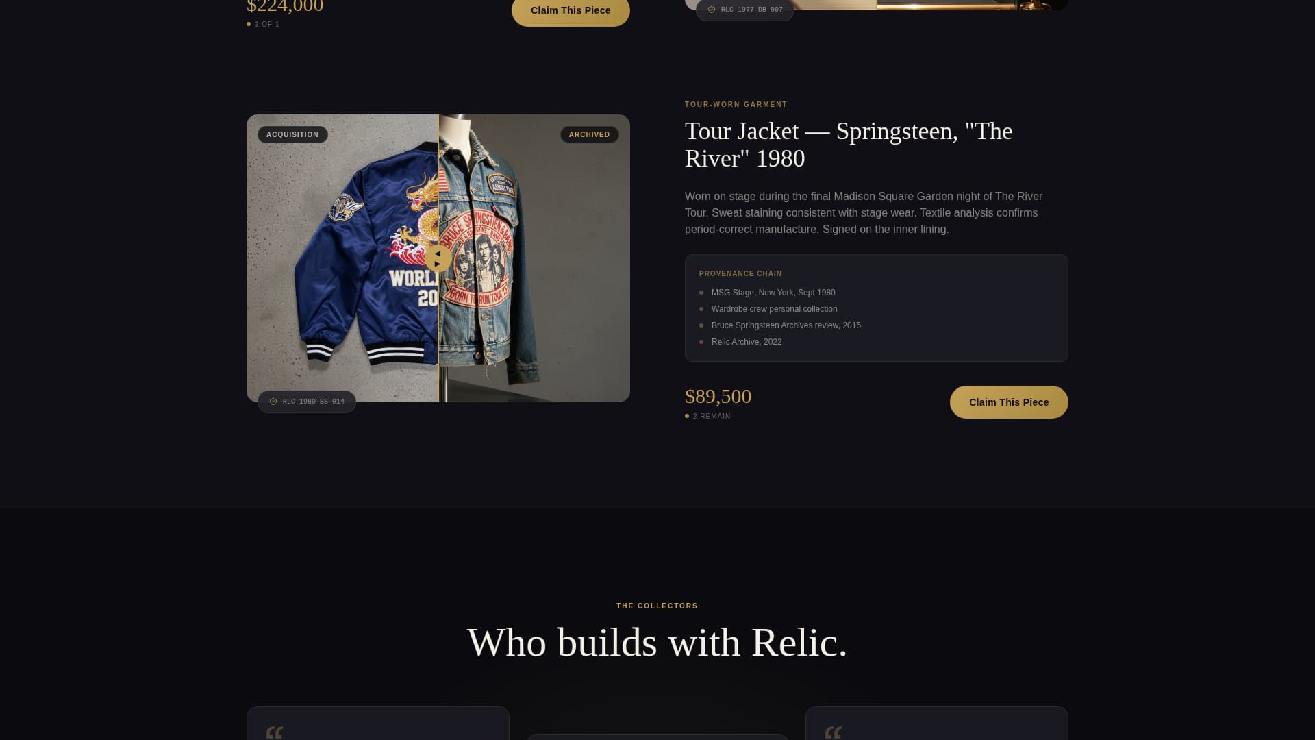 Relic - Exclusive Memorabilia Landing Page Template