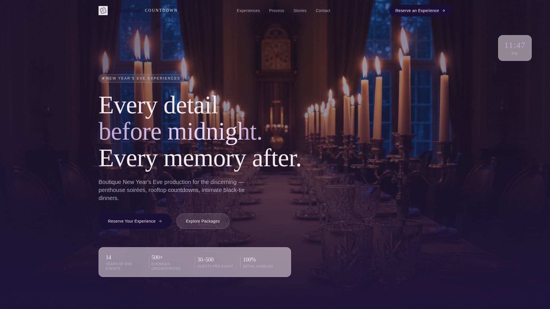 Midnight — Opulent New Year's Eve Landing Page Template