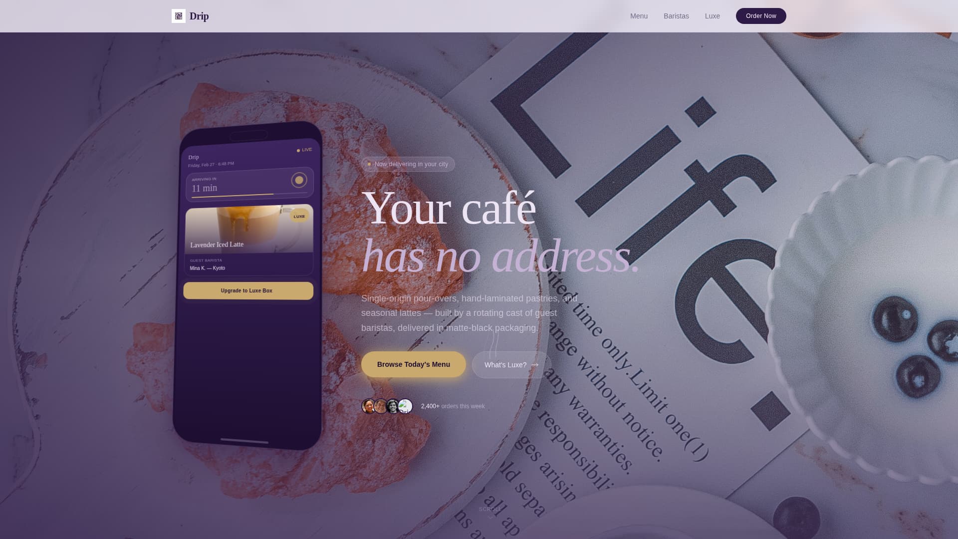 Drip - Luxe Café Landing Page Template