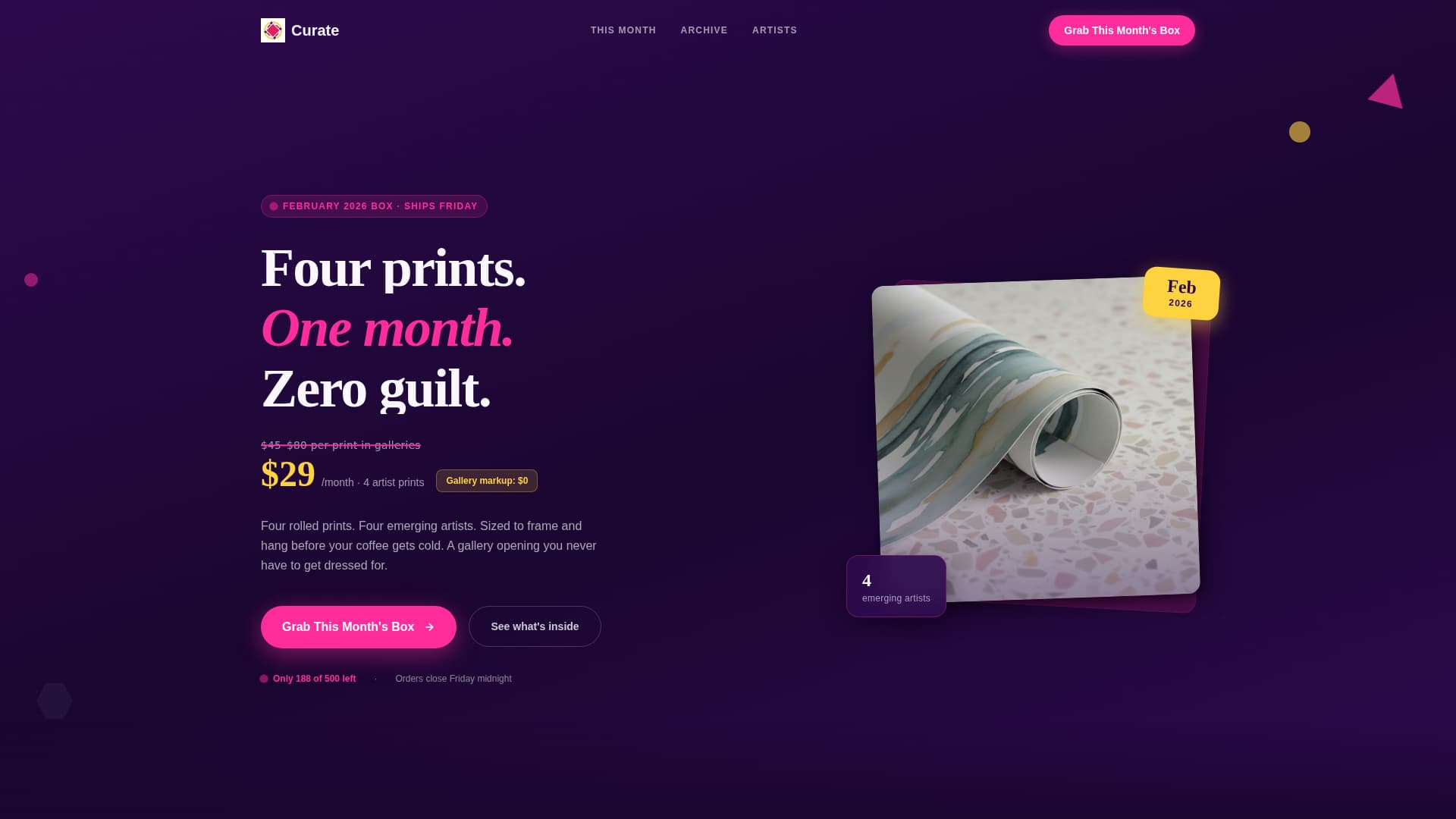 Curate - Playful Art Prints Landing Page Template