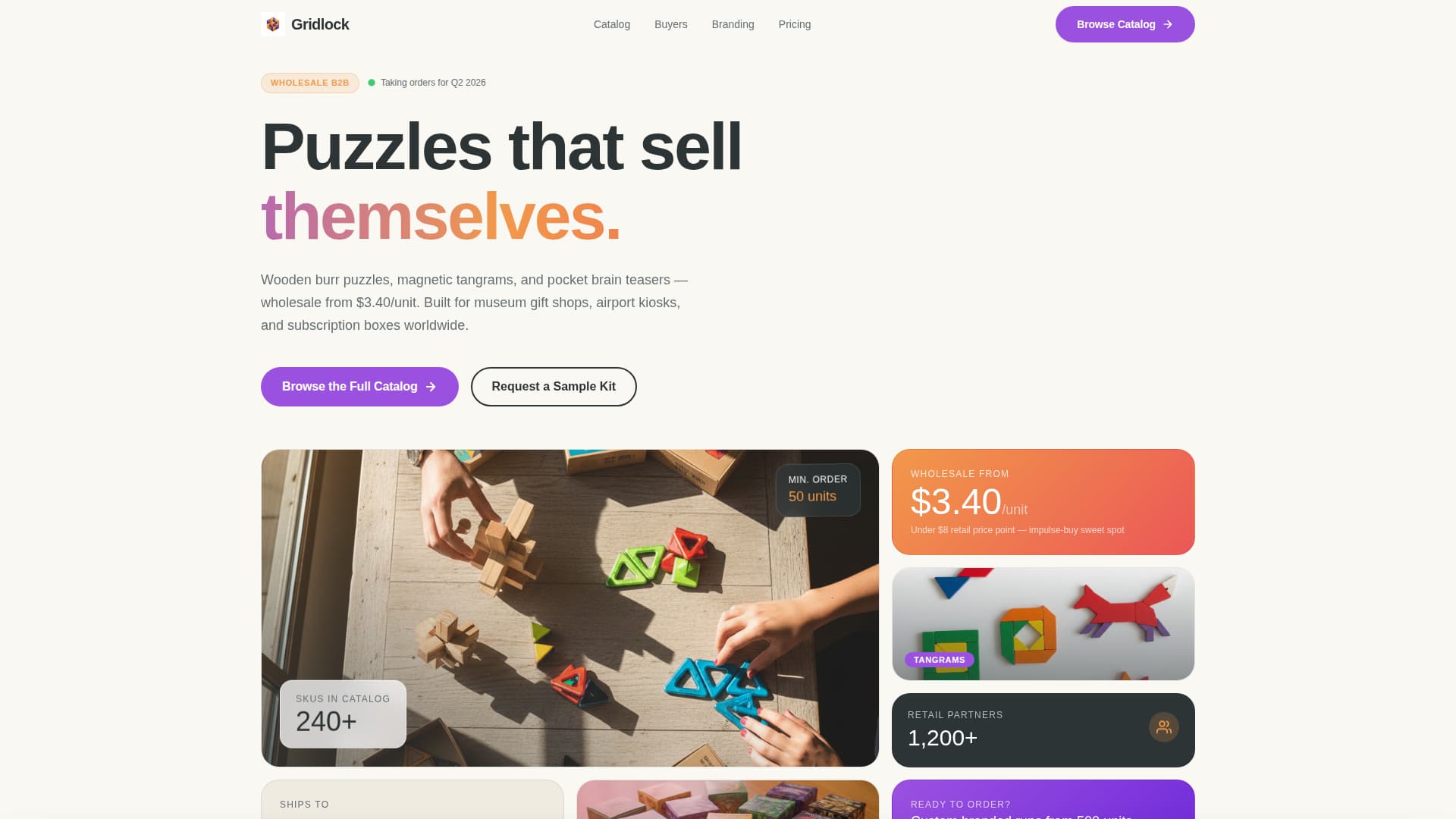 Gridlock - Playful Wholesale Landing Page Template