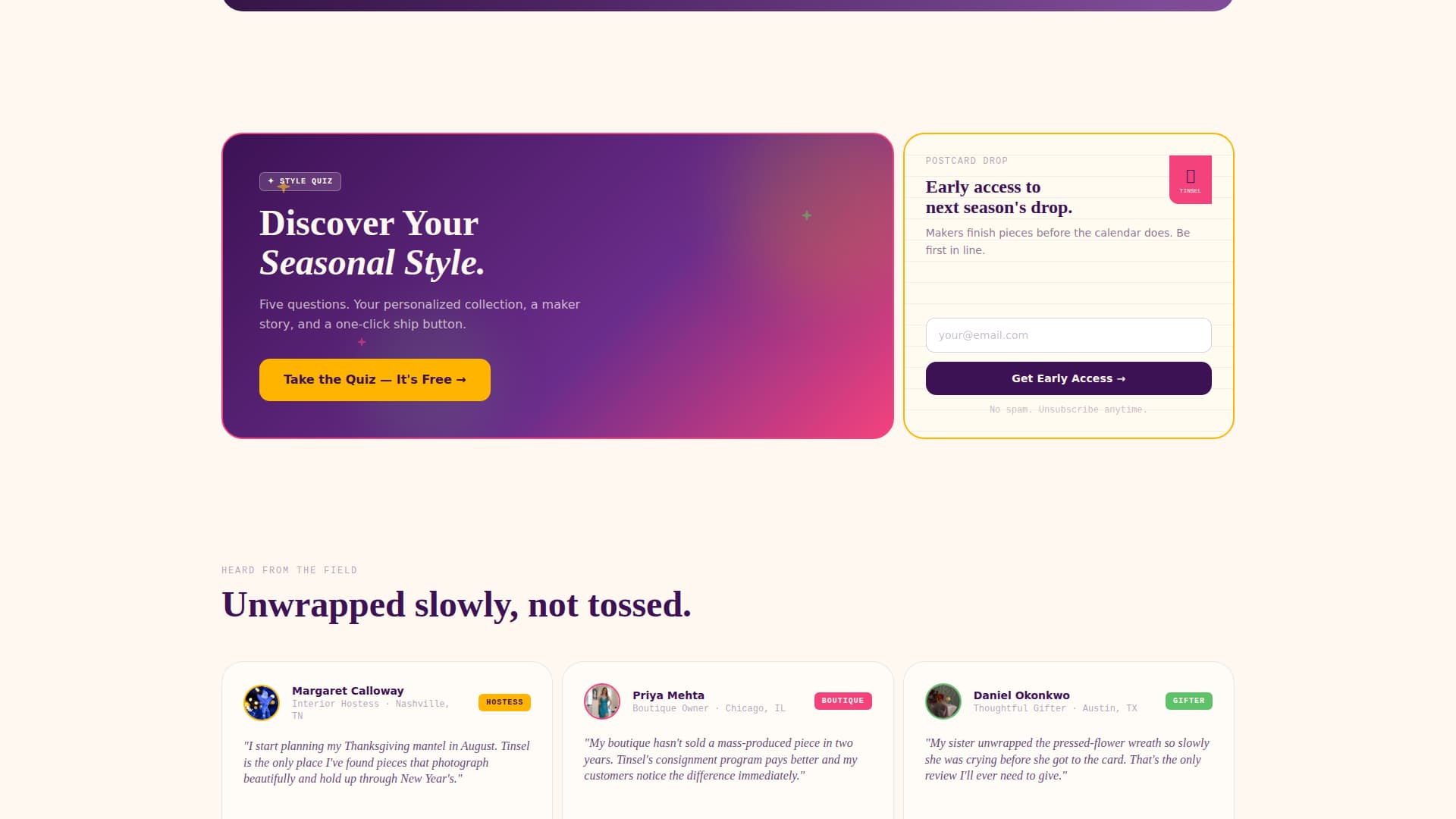 Tinsel - Artisan Seasonal Landing Page Template