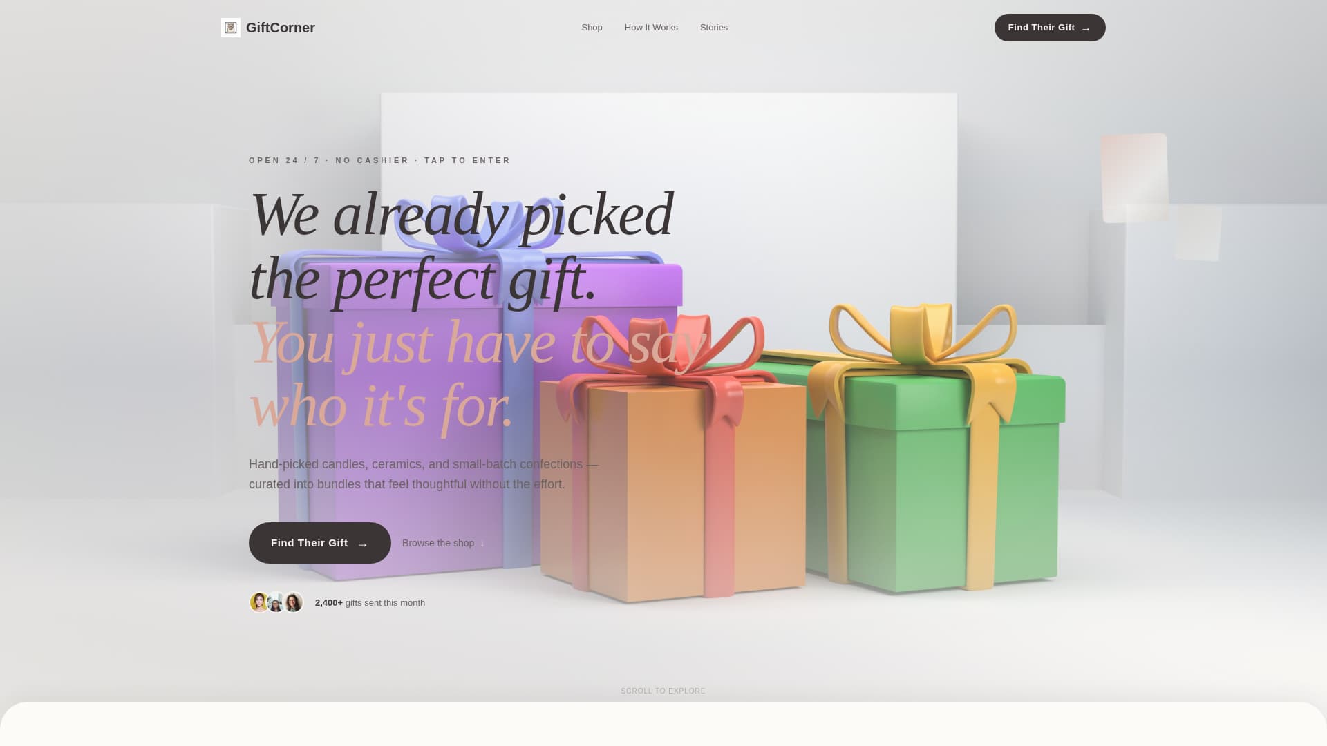 Giftcorner - Curated Self-Service Landing Page Template