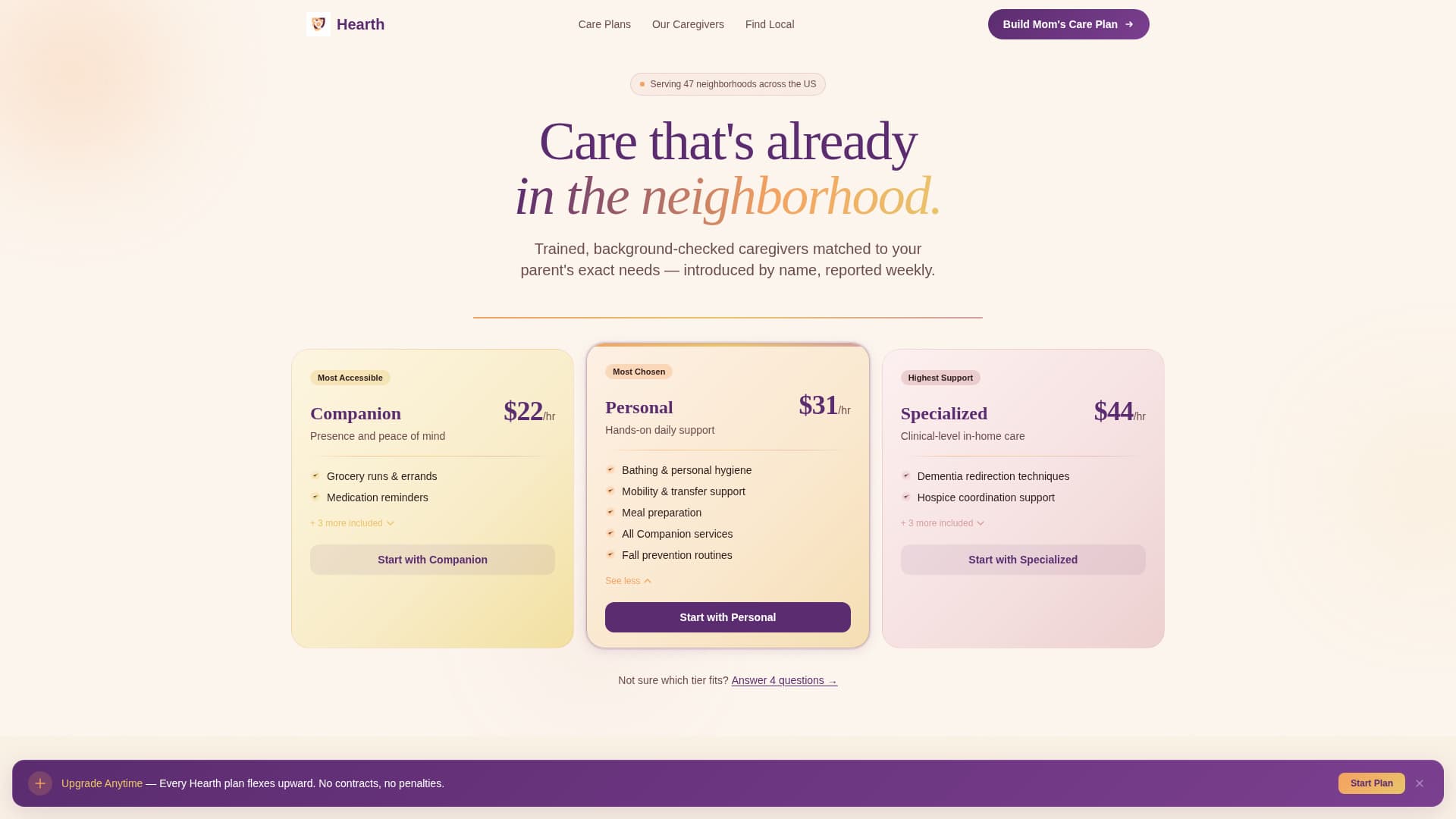 Hearth - Compassionate Caregiving Landing Page Template
