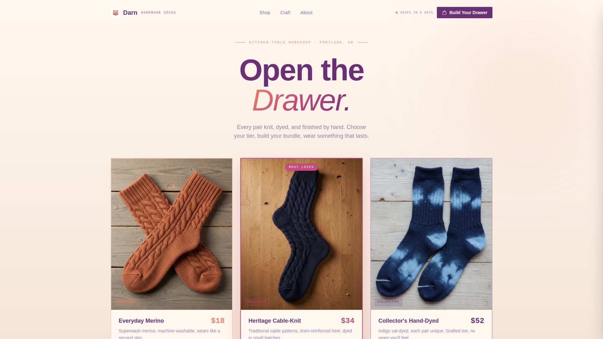 Darn - Artisan Hosiery Landing Page Template