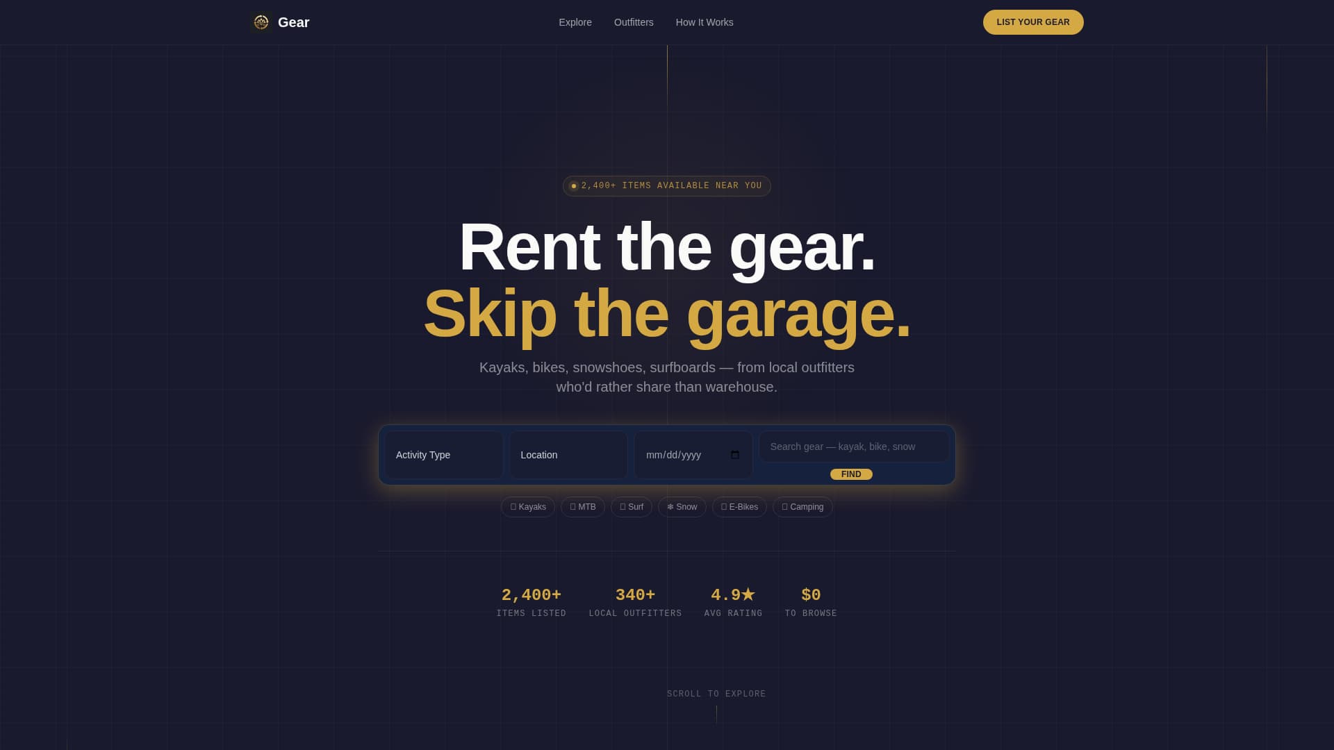 Gear - Dynamic Outdoor Rental Landing Page Template