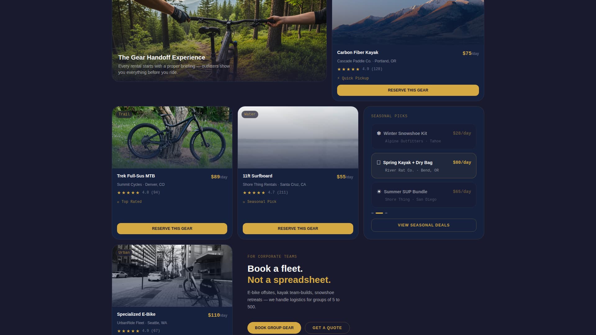 Gear - Dynamic Outdoor Rental Landing Page Template
