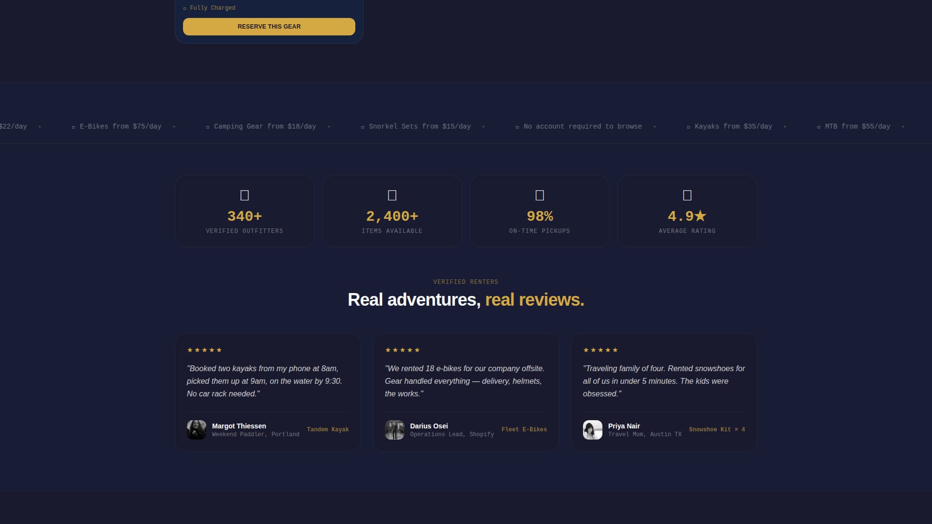 Gear - Dynamic Outdoor Rental Landing Page Template