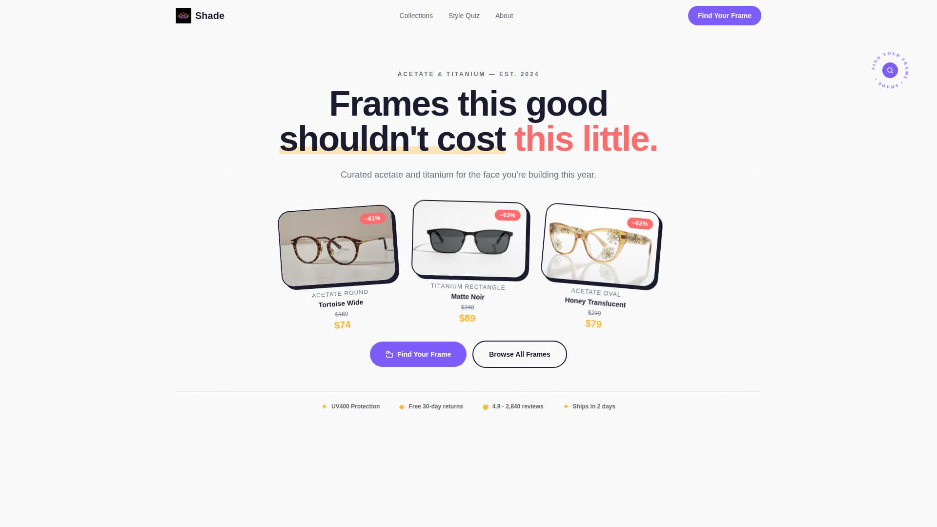 Shade - Dopamine Eyewear Landing Page Template