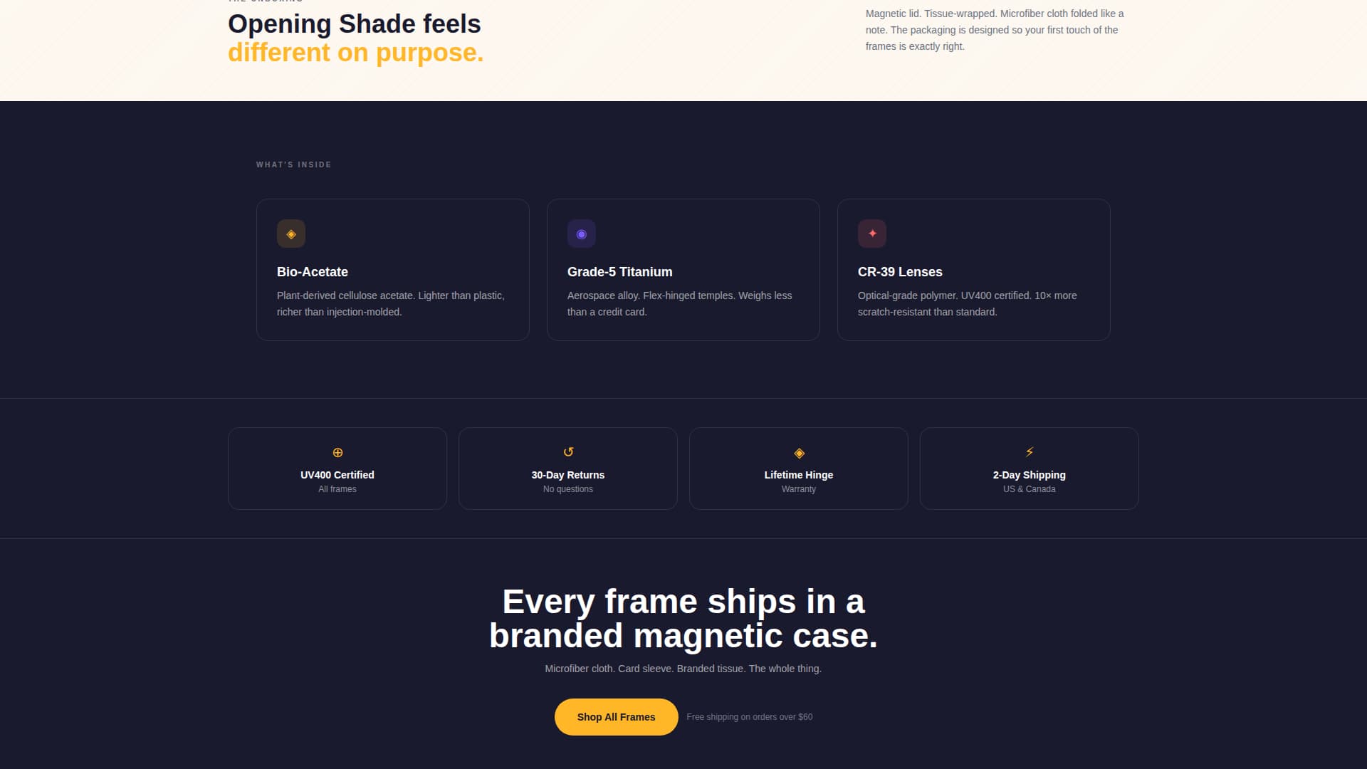 Shade - Dopamine Eyewear Landing Page Template