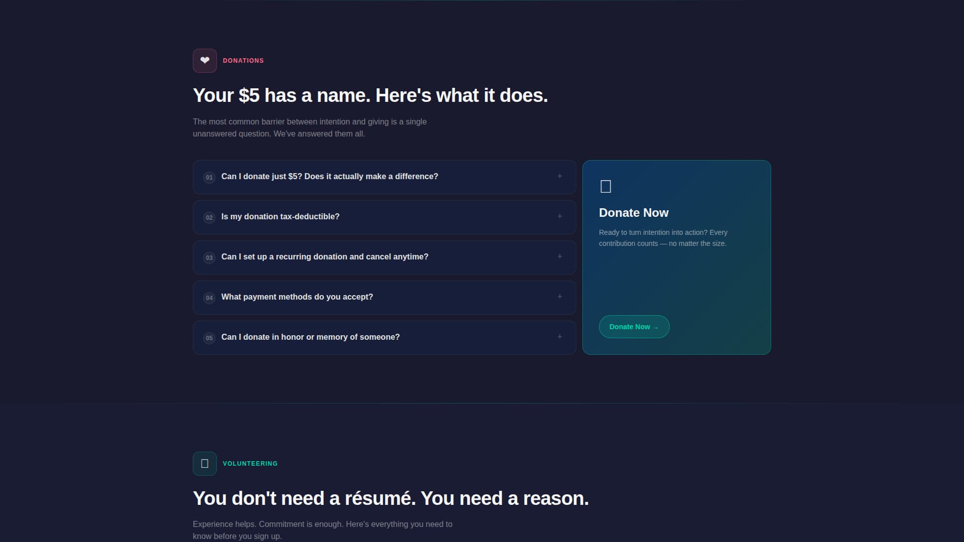Nonprofit Organization FAQ Website Template