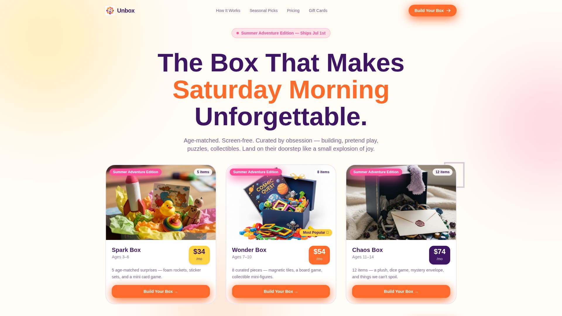 Unbox - Joyful Subscription Landing Page Template