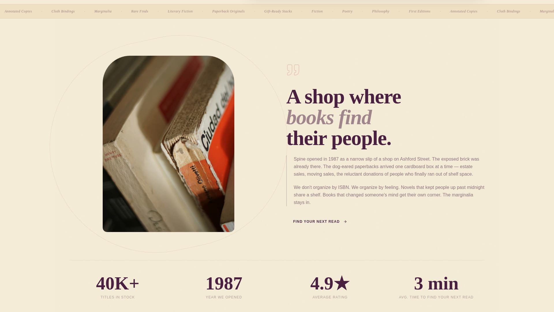 Spine - Charming Bookstore Landing Page Template