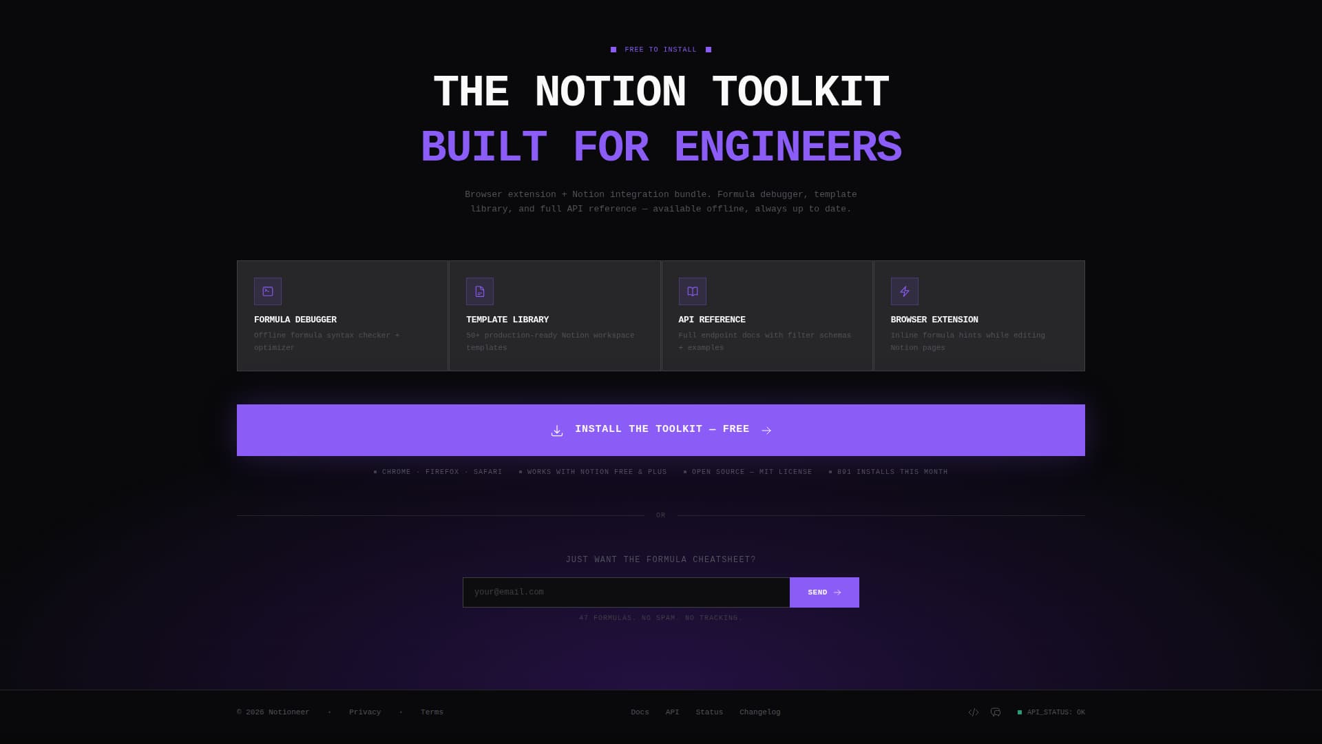 Notioneer - Powerful Developer Landing Page Template