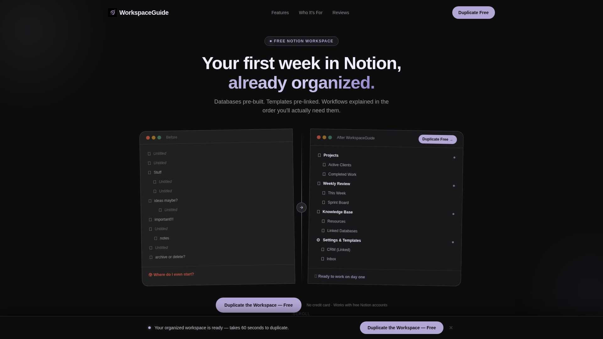 Workspace - Structured Notion Landing Page Template