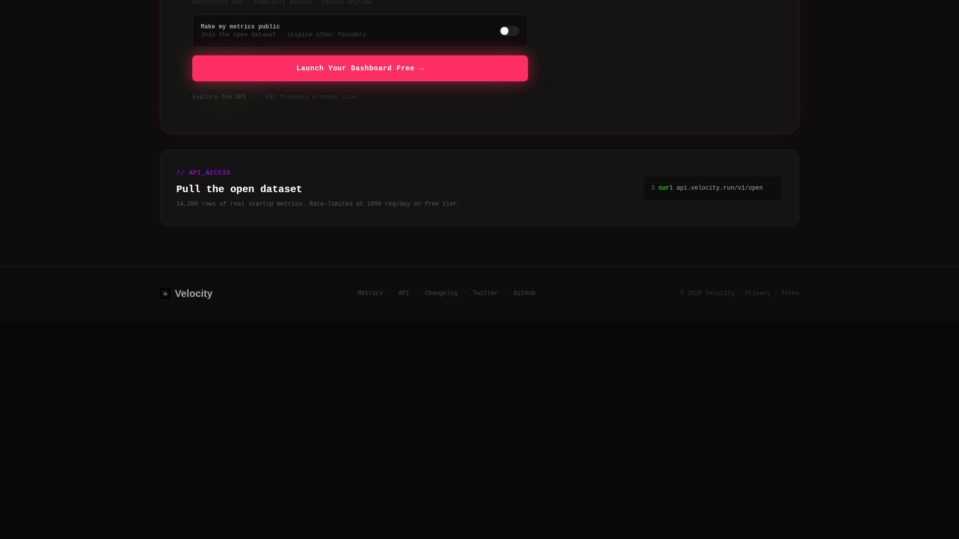 Velocity - Live Metrics Landing Page Template