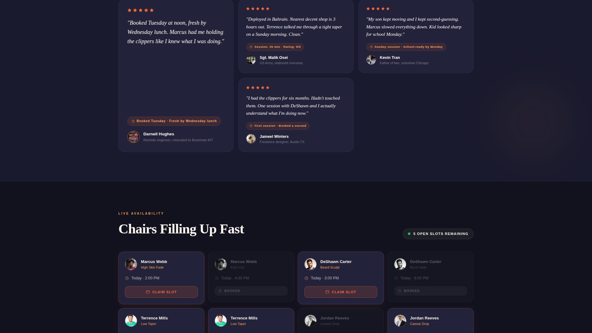 Fade - Urgent Barbershop Landing Page Template