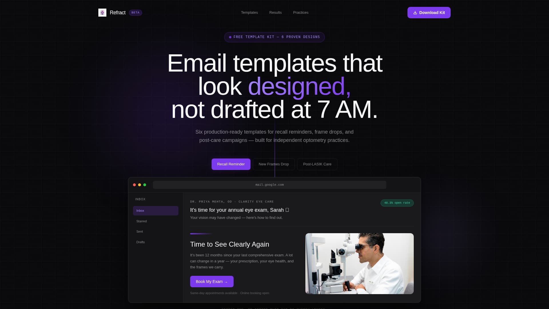 Refract - Powerful Optometry Landing Page Template