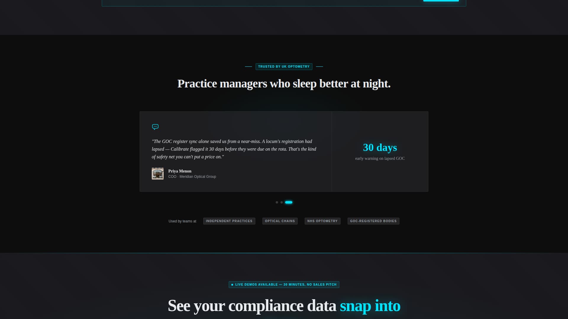 Calibrate - Precision Compliance Landing Page Template