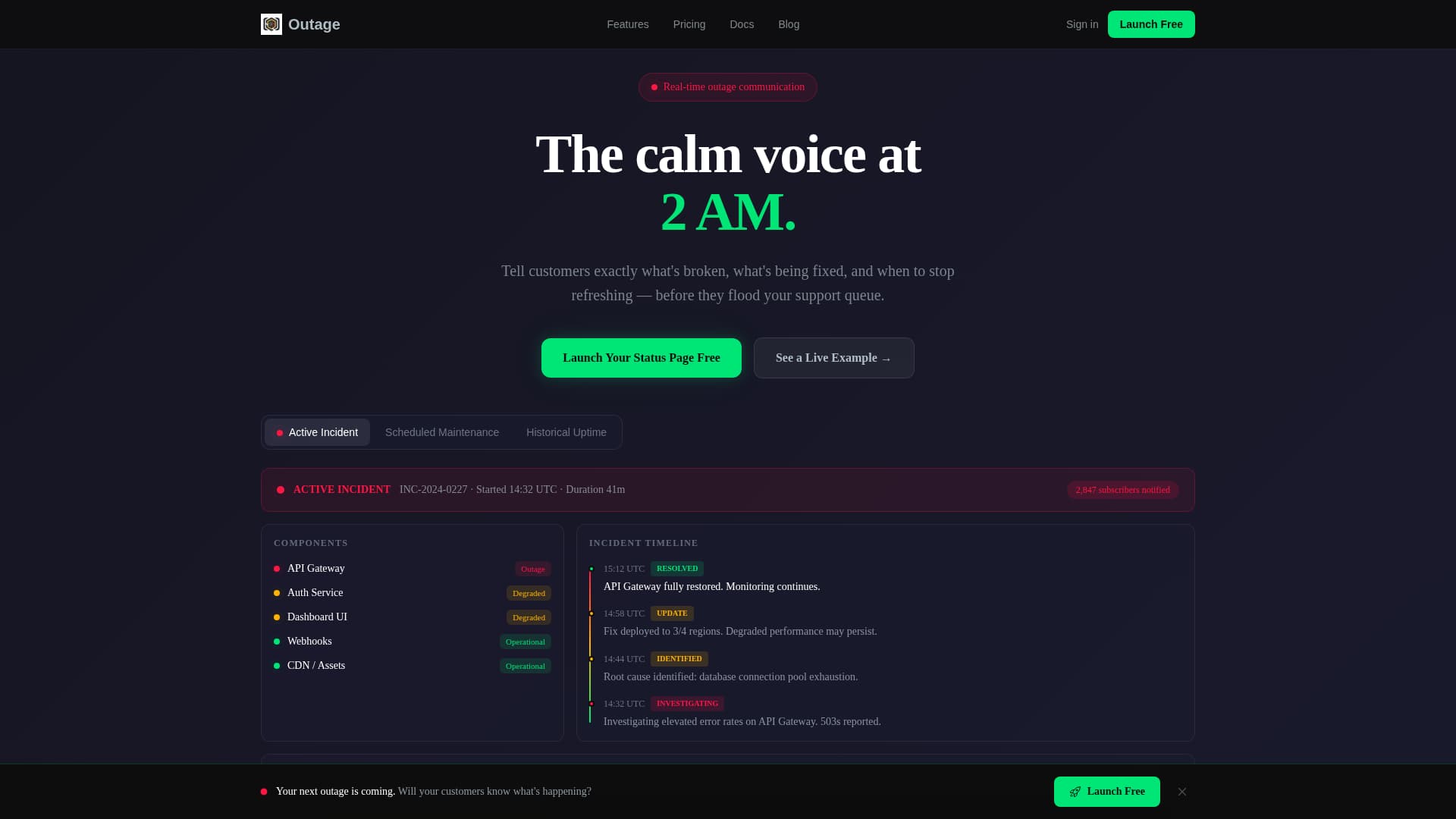 Outage - Powerful Status Landing Page Template