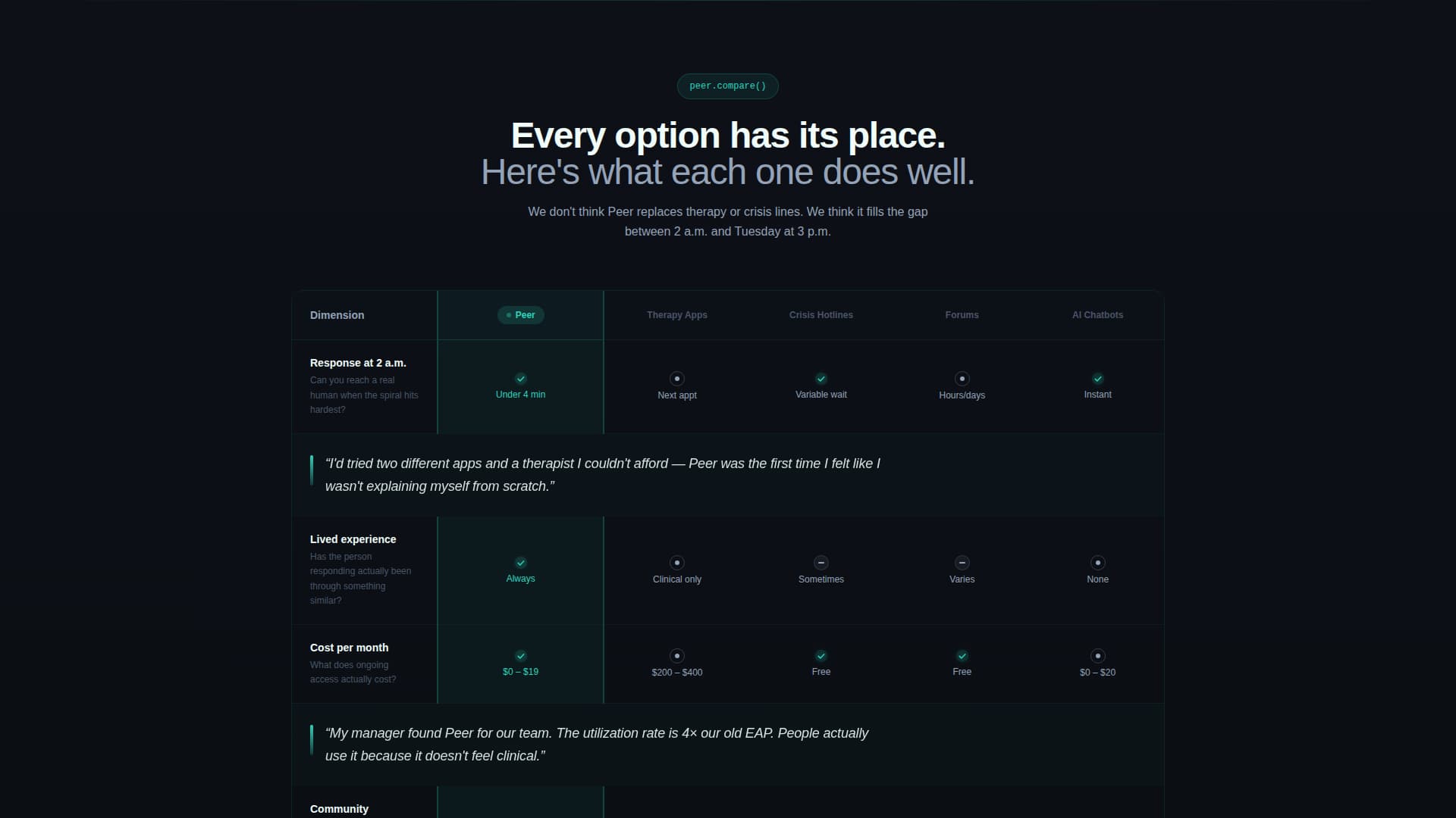 Peer - Empathetic Support Landing Page Template