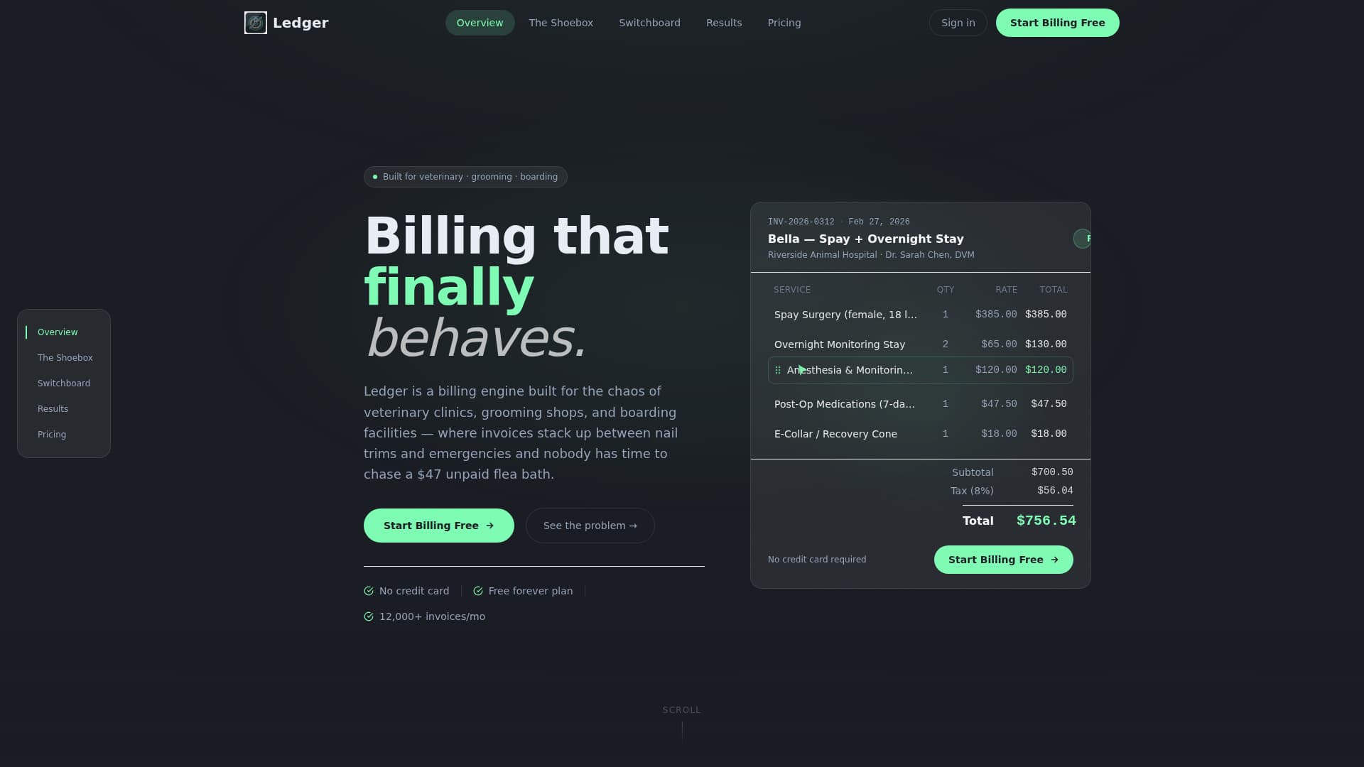 Ledger - Powerful Veterinarybilling Landing Page Template