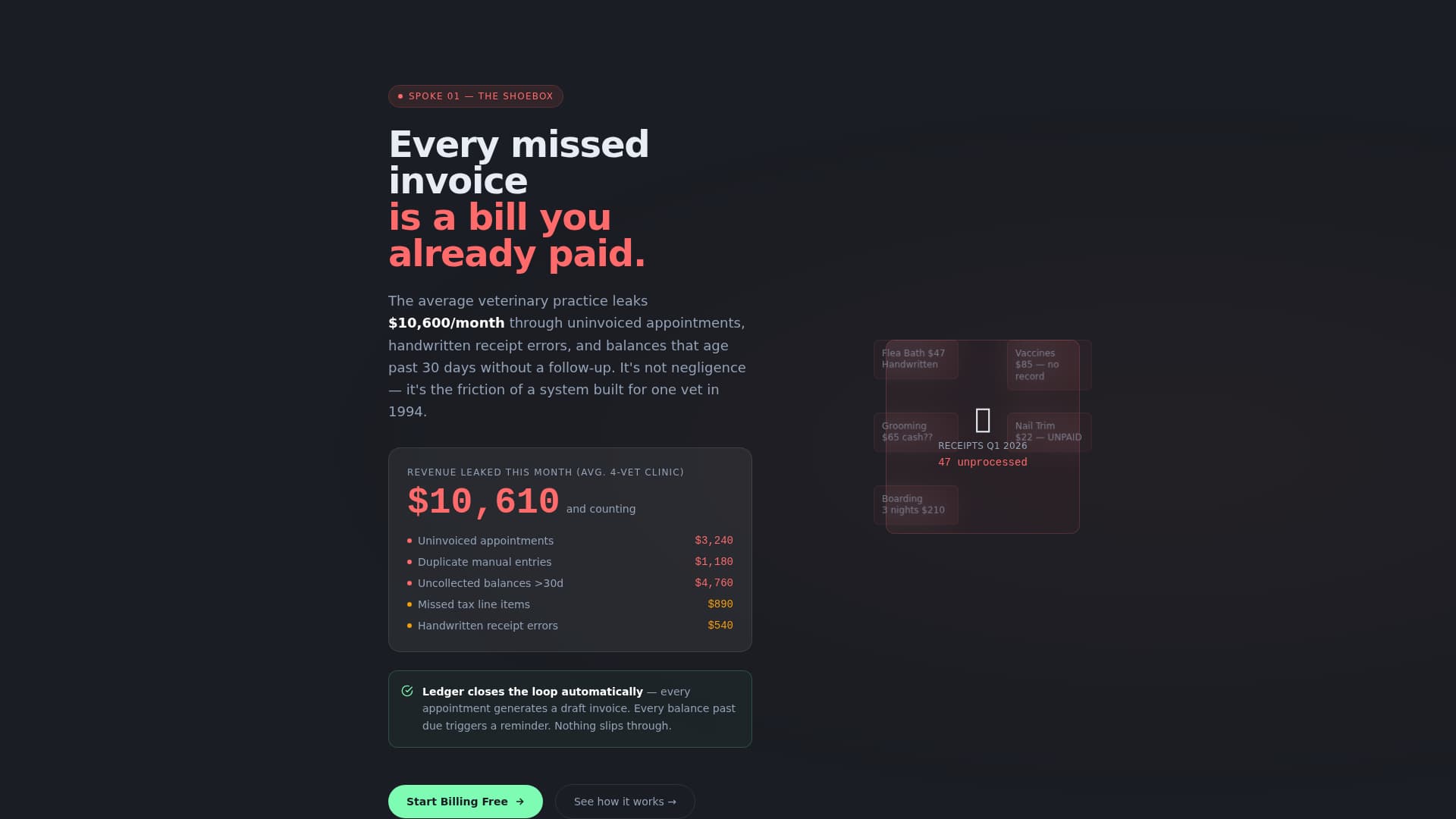 Ledger - Powerful Veterinarybilling Landing Page Template