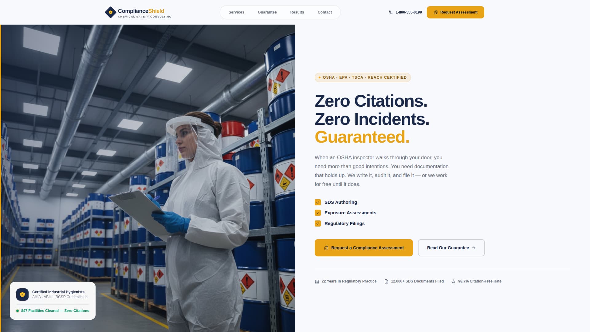 Comply - Authoritative Chemicalsafety Landing Page Template