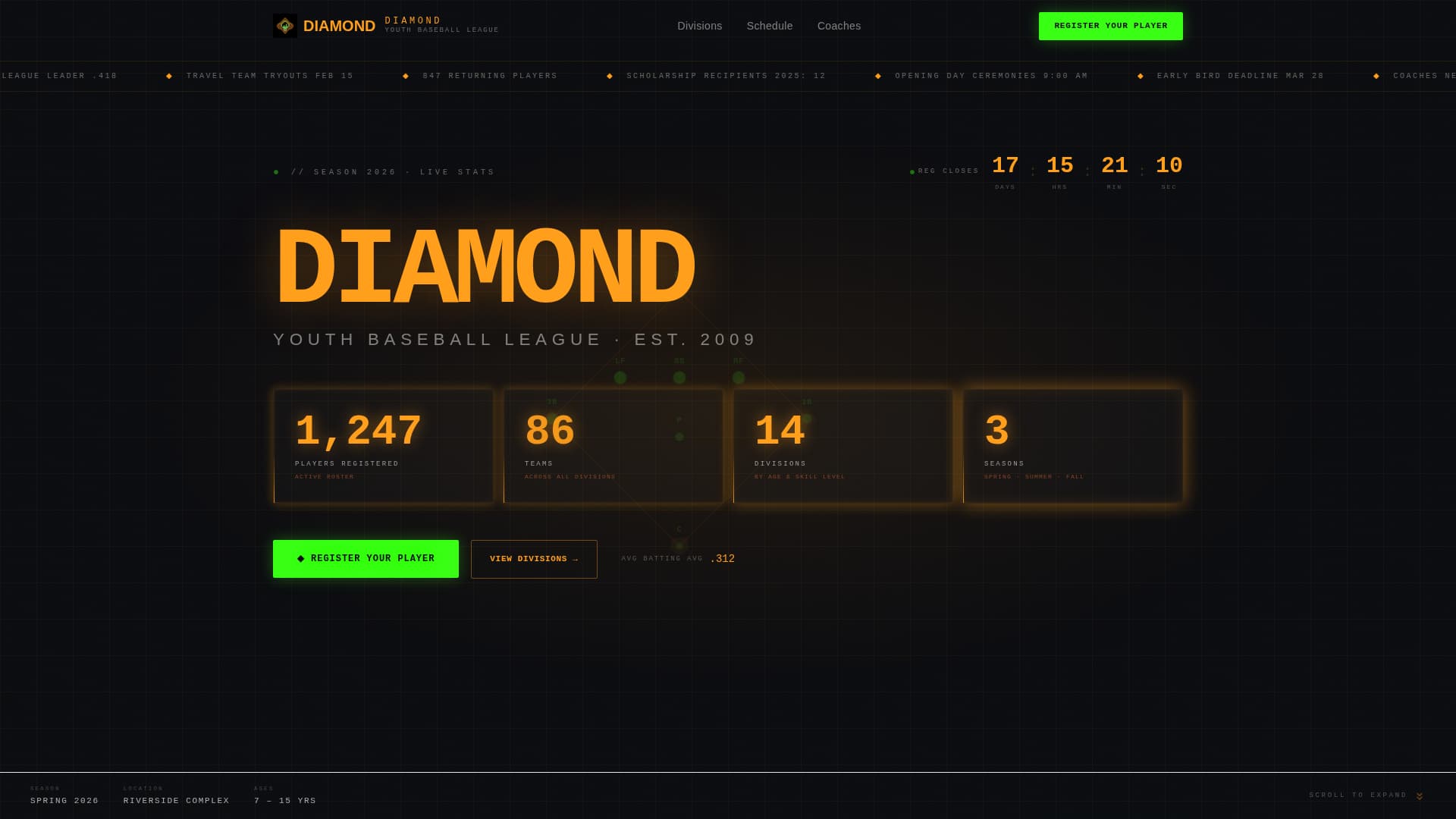 Diamond - Electric Baseball Landing Page Template