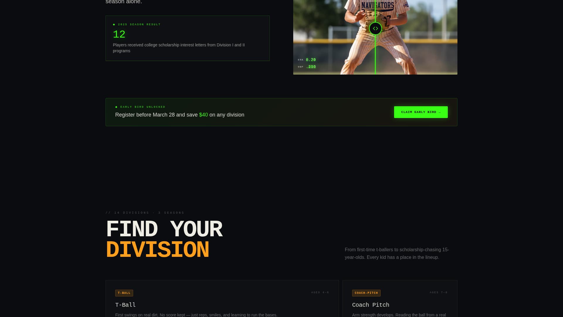 Diamond - Electric Baseball Landing Page Template