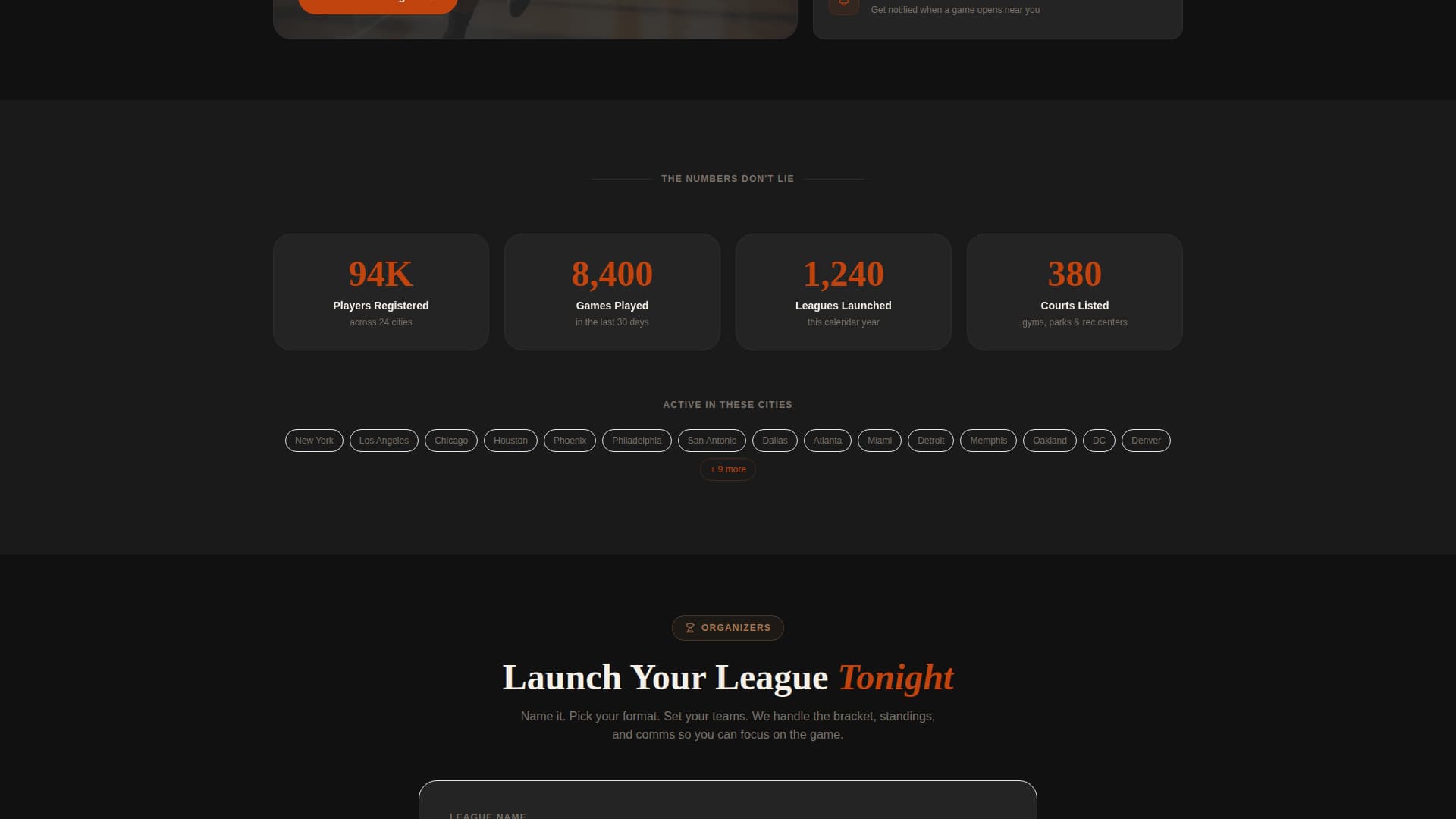 Recreational Basketball League & Court Booking Website Template