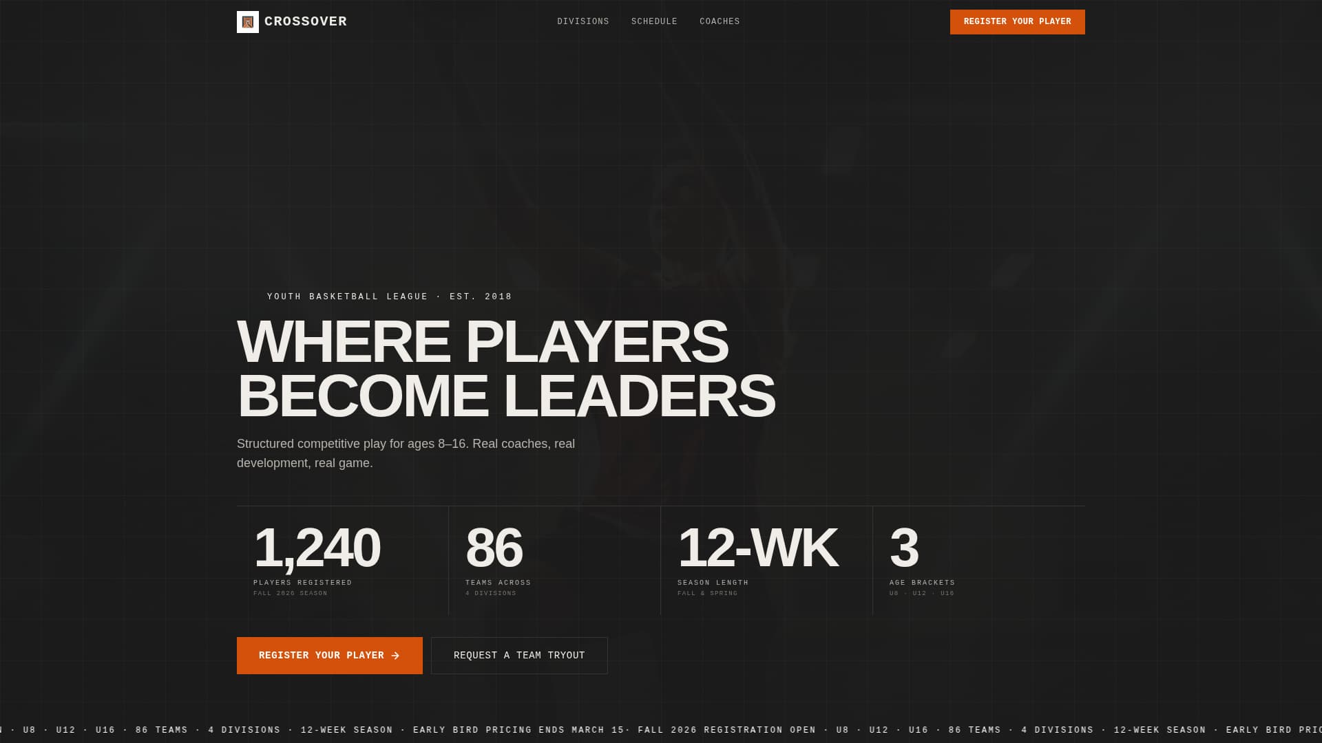 Youth Basketball League Registration Website Template