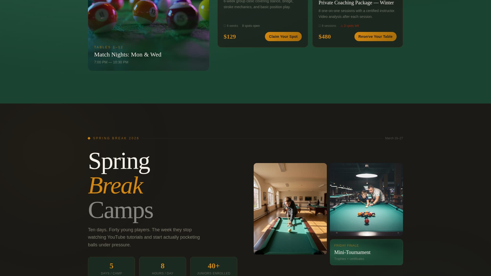 Cue - Dynamic Billiards Landing Page Template