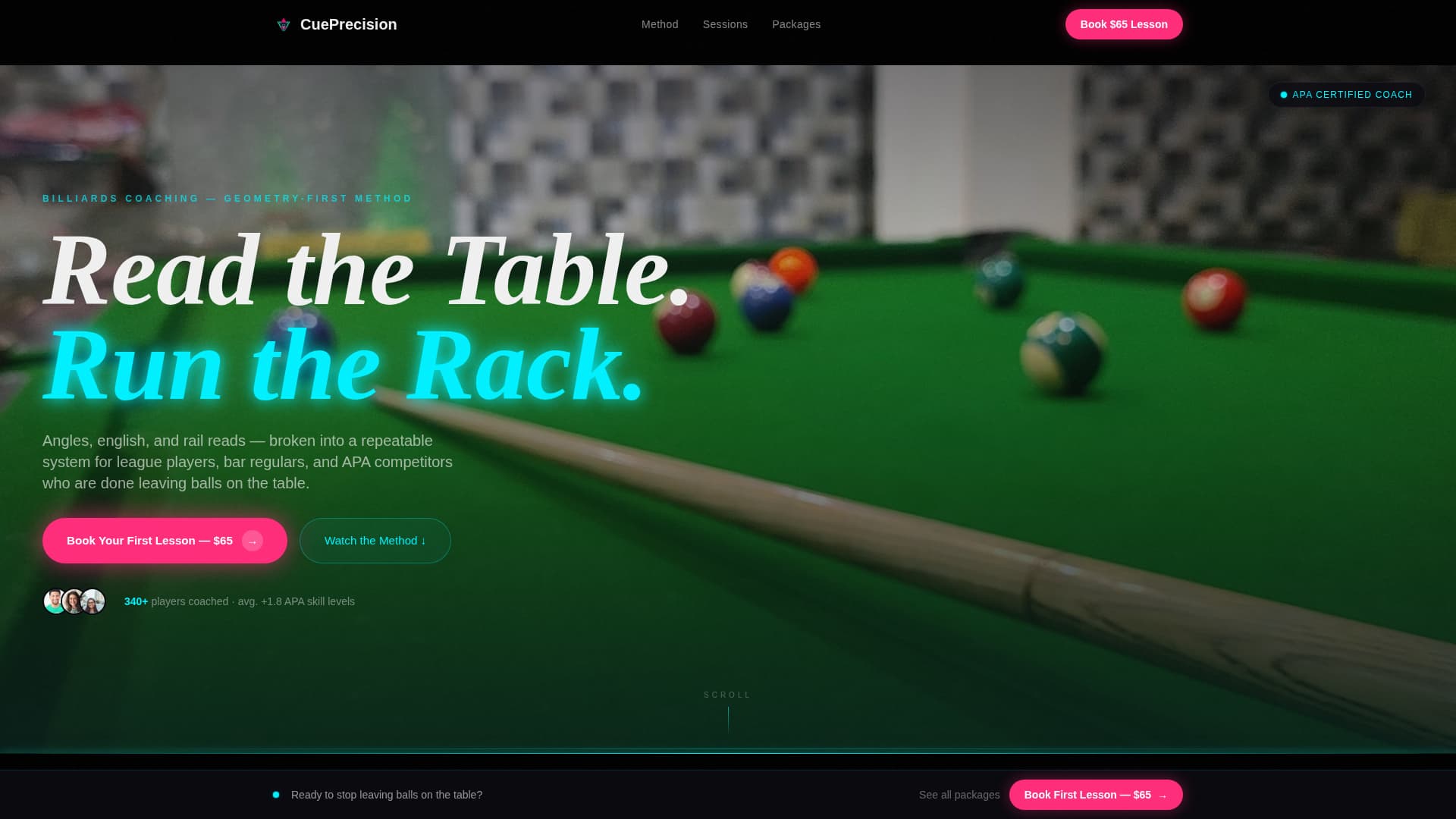 Cue - Precision Billiards Landing Page Template