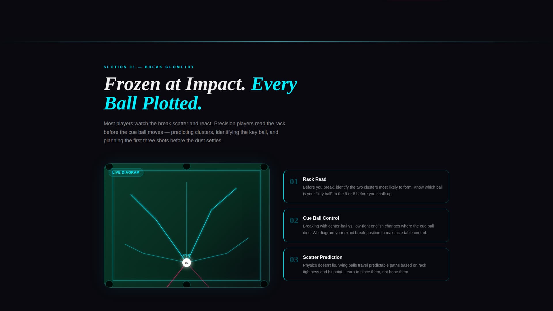 Cue - Precision Billiards Landing Page Template